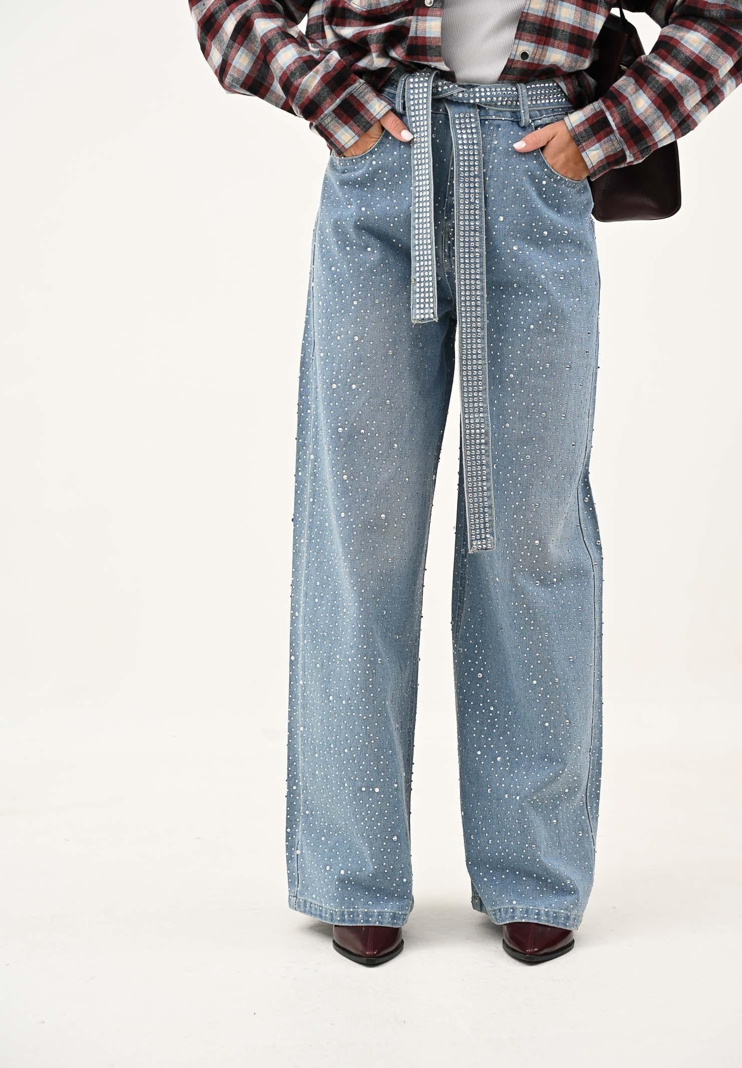 ODI ODI Jeans palazzo Murano in denim chiaro da donna impreziositi da strass MURANO100W5 C9 ODI ODI