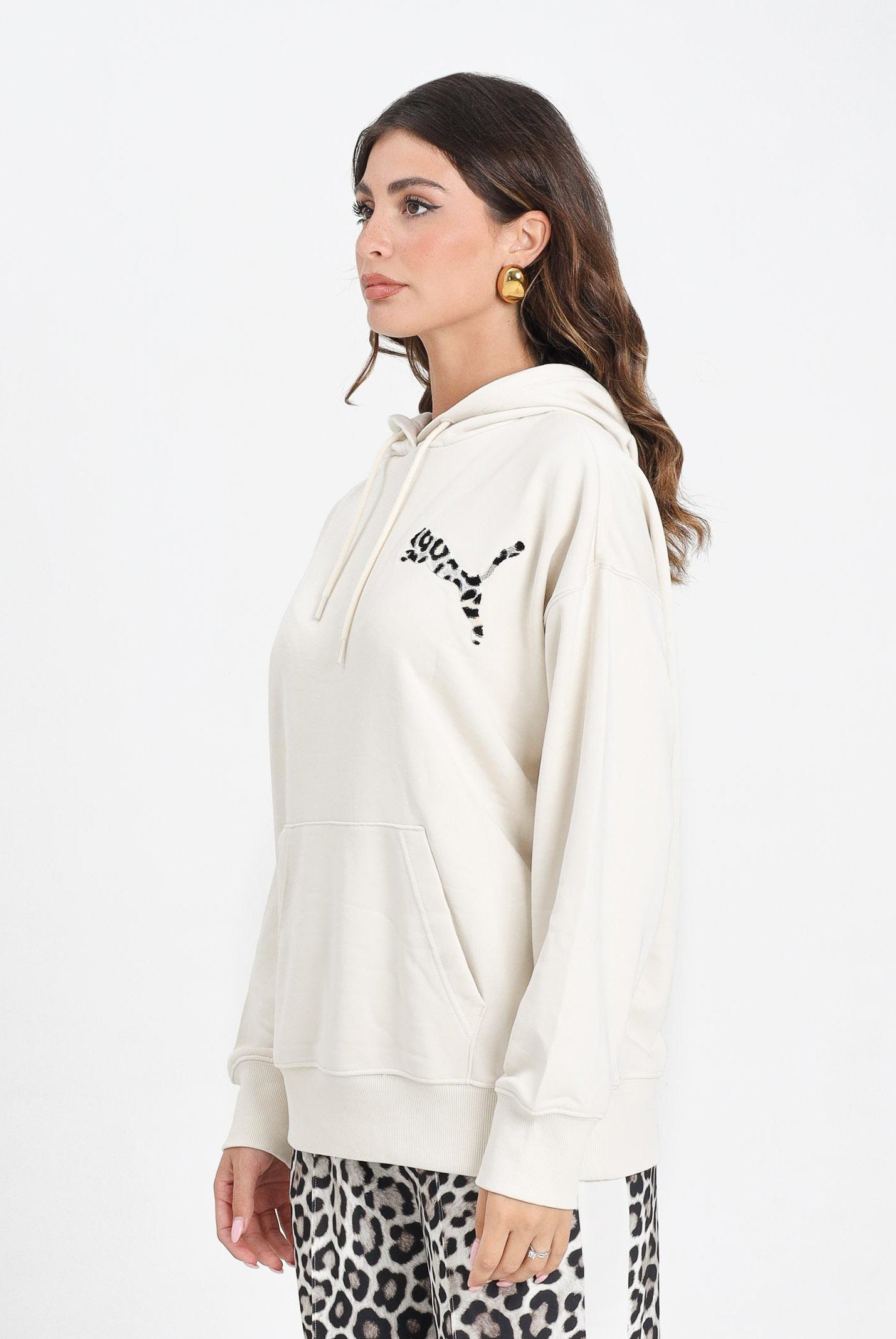 PUMA Felpa con cappuccio LEO LUXE panna da donna 633766 91 PUMA