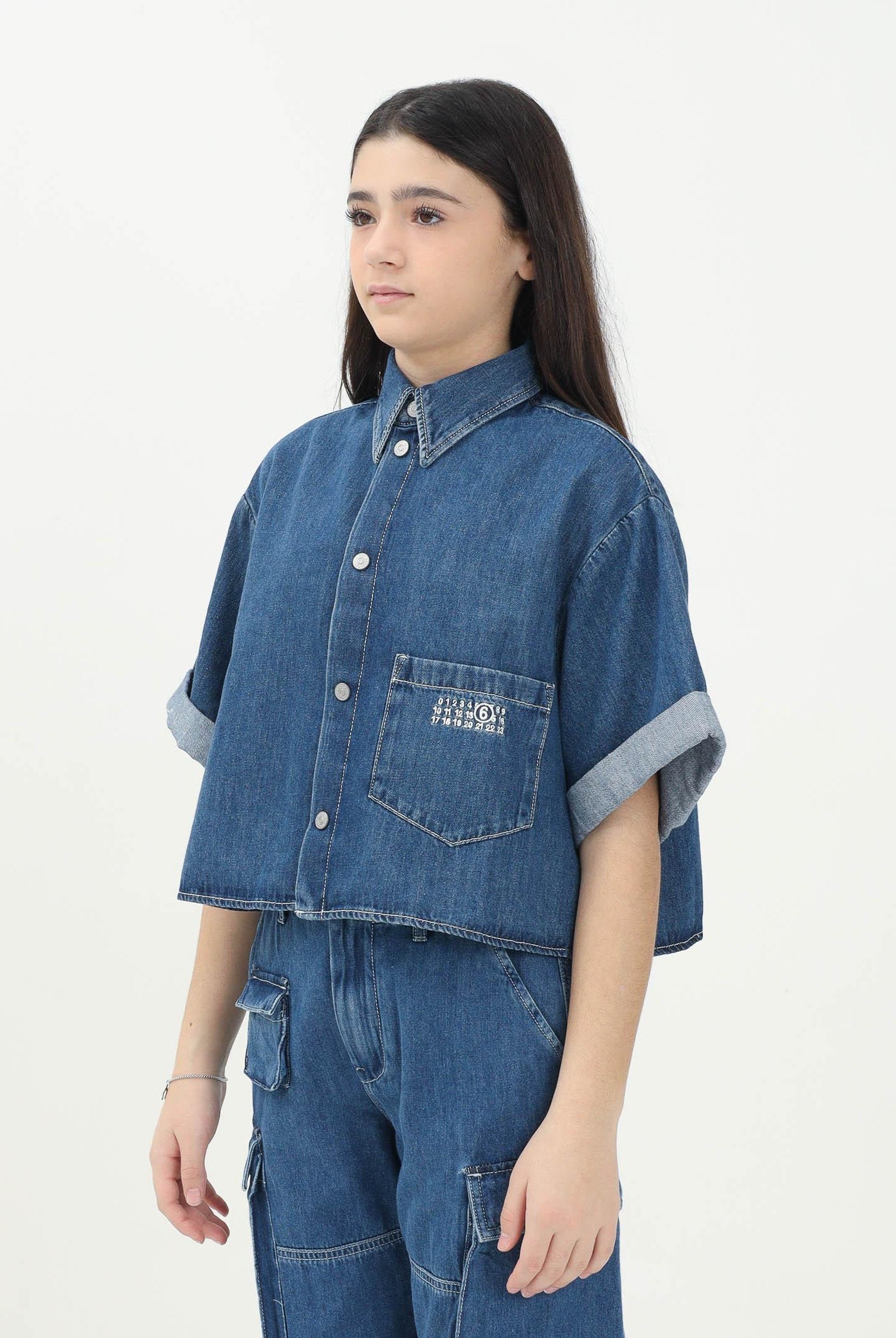 MAISON MARGIELA Camicia in denim azzurro per donna, ragazze e bambine con maniche corte e risvolto M60763MM04S M601 MAISON MARGIELA