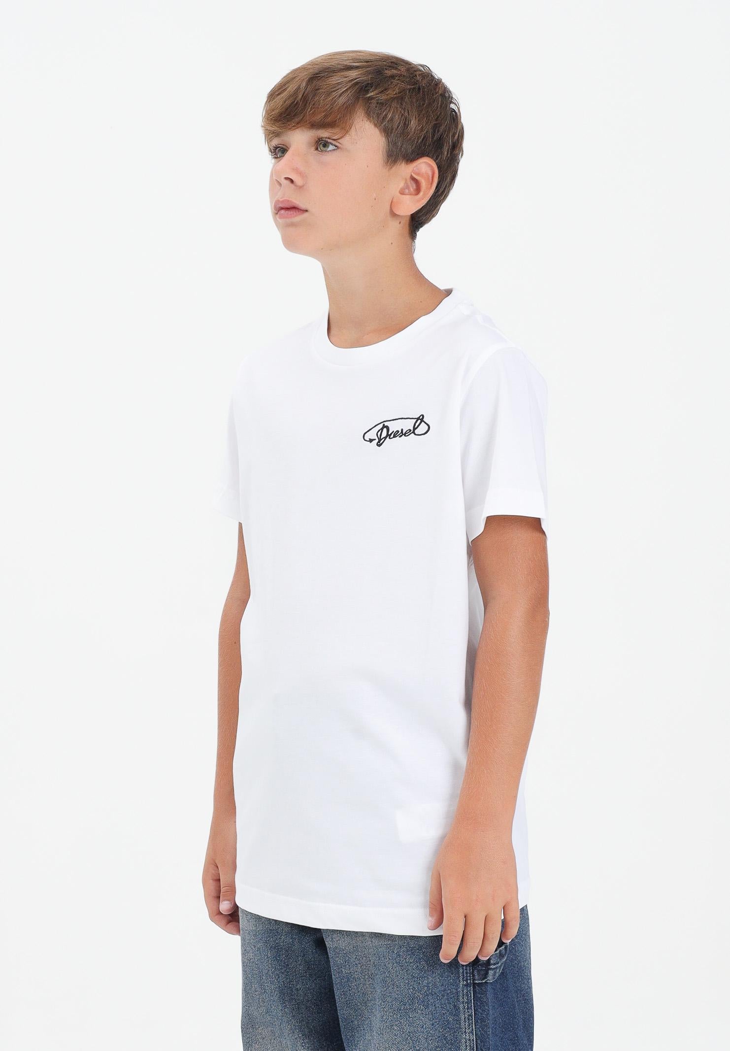 DIESEL T-shirt a manica corta bianca per donna, ragazzi e bambini con logo Diesel J025260CATM K100 DIESEL