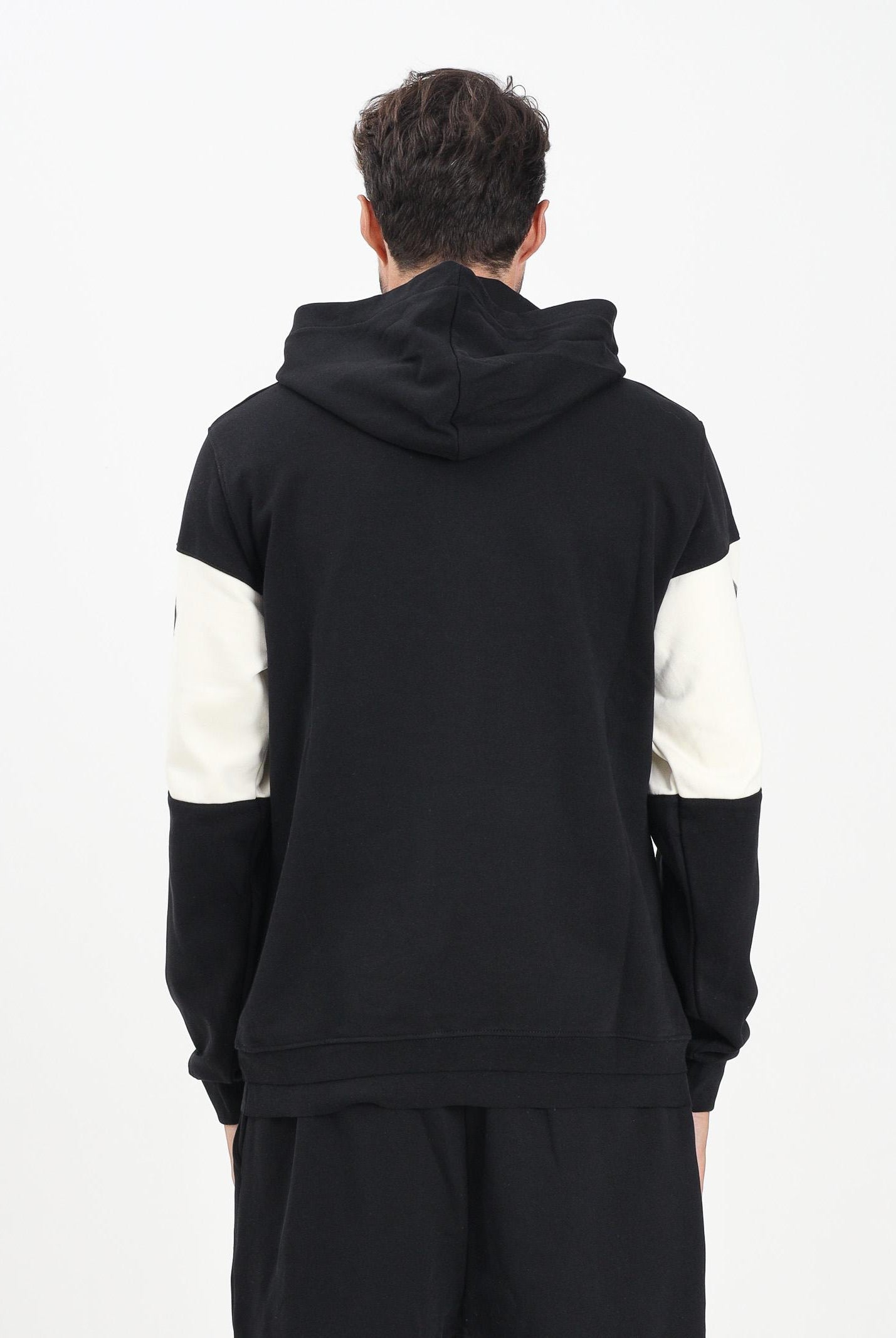 DISCLAIMER Felpa con cappuccio nera da uomo rifinita da inserto panna con logo 25IDS55362 NELA DISCLAIMER