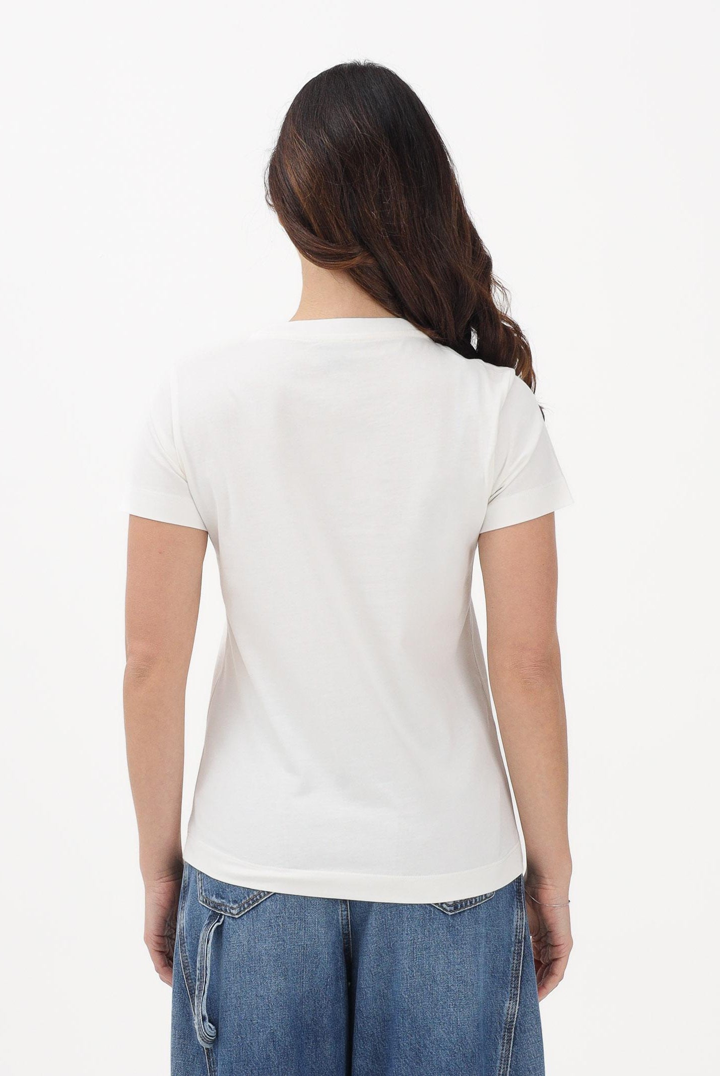 PINKO T-shirt a manica corta bianca da donna con ricamo logo Love Birds 100355A339 Z05 PINKO