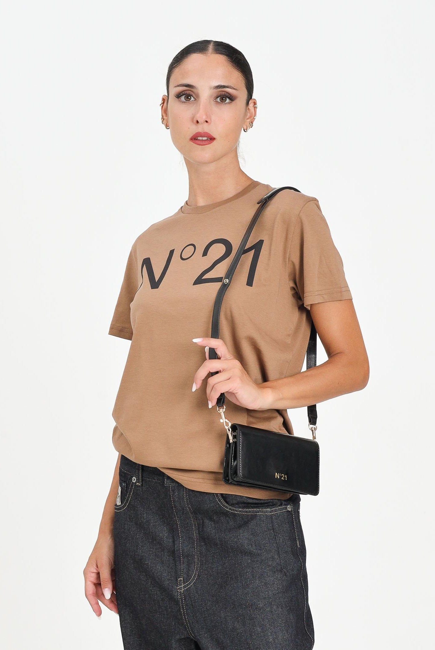 N21 T-shirt a manica corta cammello per donna, ragazzi e bambini con stampa logo N21173N0153 0N720 N21