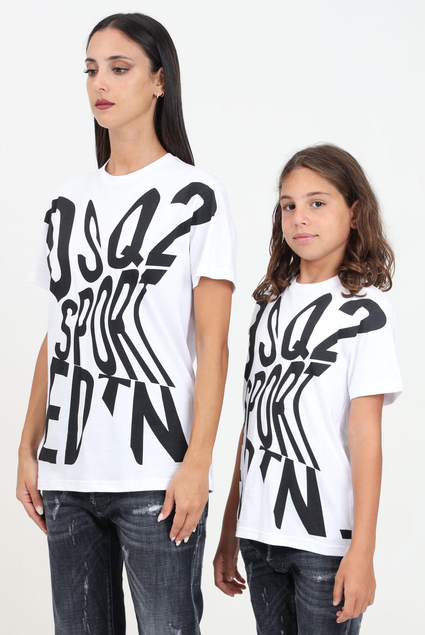 T-shirt a manica corta bianca per donna e bambina con stampa logo Sport Edtn.09 DQ2525D00MV DQ100 DSQUARED2