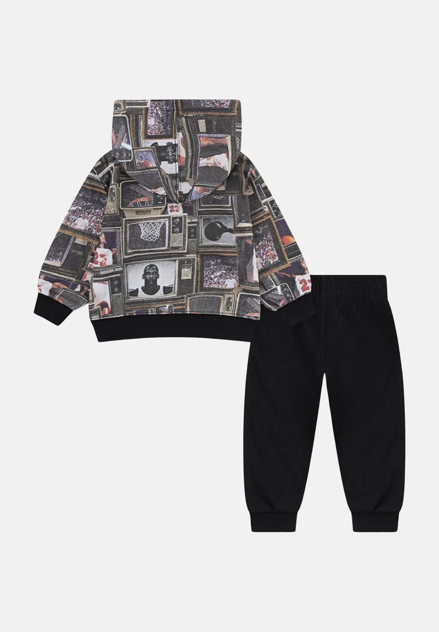 JORDAN Tuta Brooklyn French Terry nera da neonato 65F239 023 JORDAN