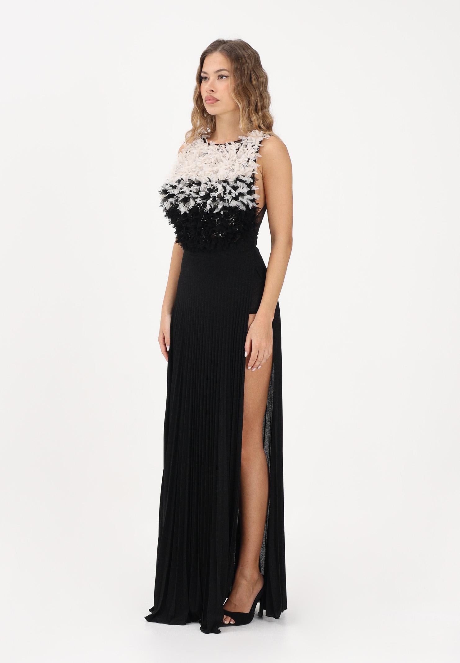 ELISABETTA FRANCHI Abito lungo nero da donna in tulle e jersey lurex ABR4462E2 685 ELISABETTA FRANCHI