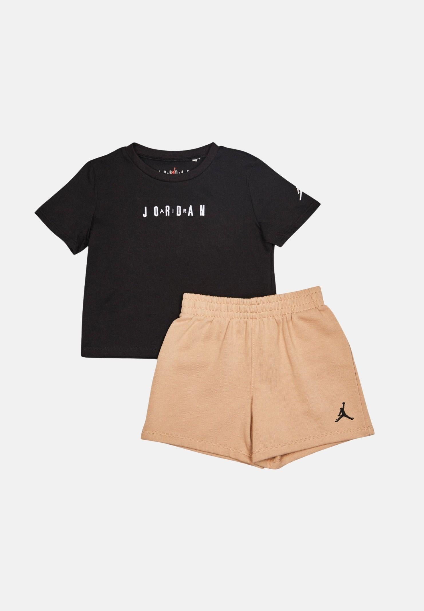 JORDAN Completino Wordmark Emb nero e beige da neonato 65F758 X0L JORDAN