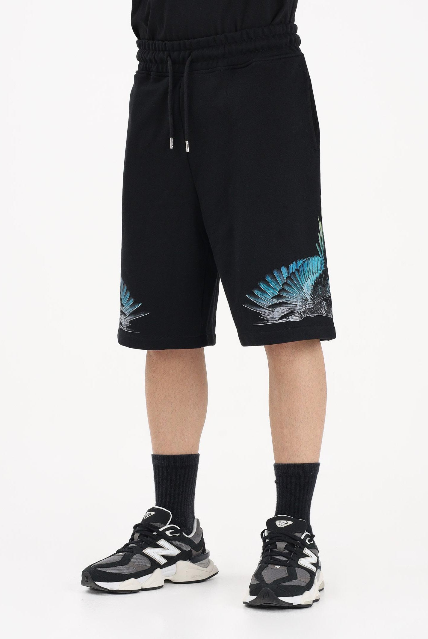 MARCELO BURLON COUNTY OF MILAN Shorts sportivo nero da uomo con stampa S6CMMABE026 110 MARCELO BURLON COUNTY OF MILAN