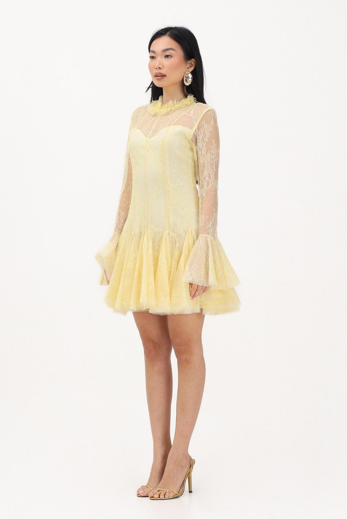 ODI ODI Abito corto giallo da donna in pizzo e tulle BACOLI110S6 D9 ODI ODI