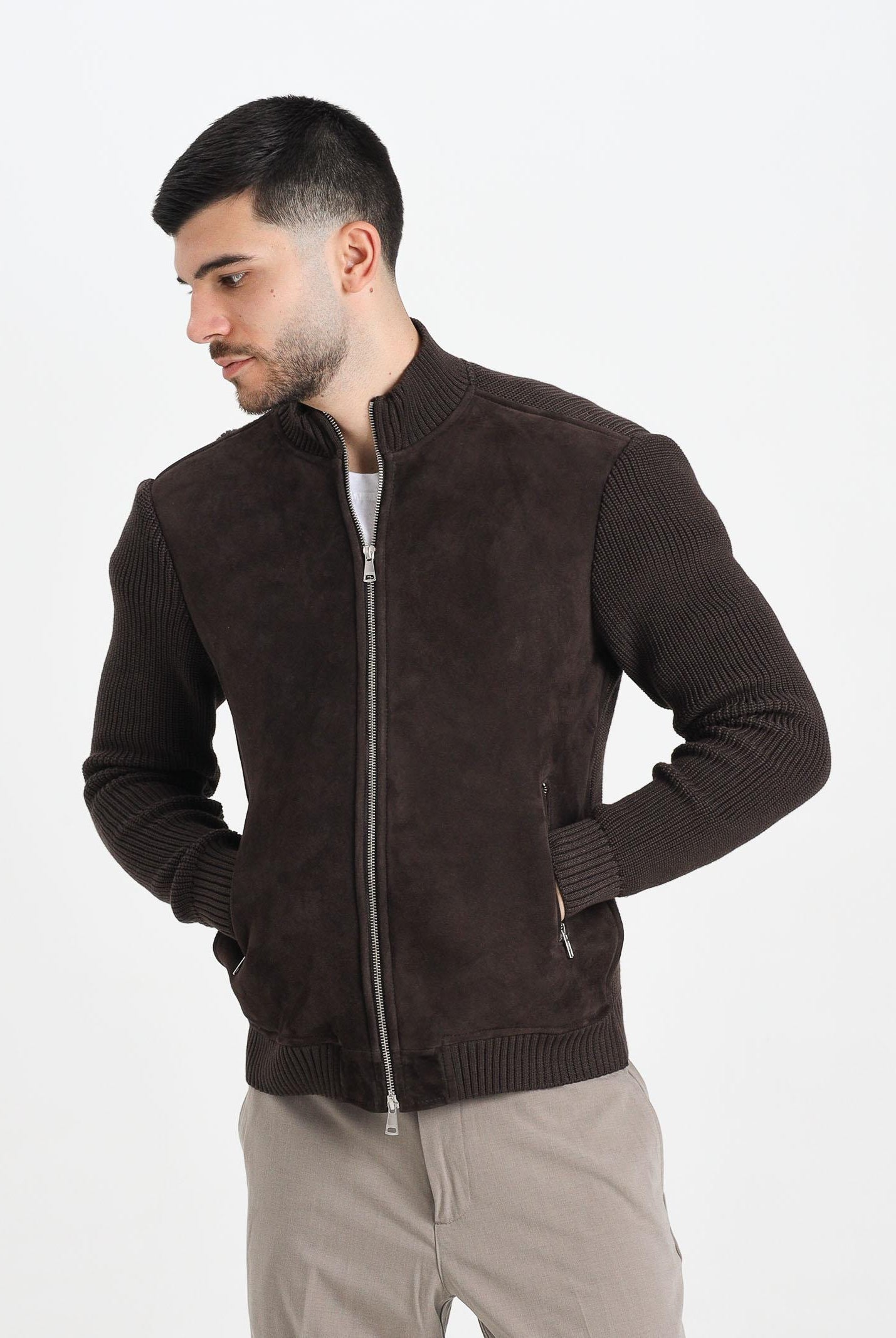 BOMBOOGIE Giubbotto in pelle e maglia Komb marrone da uomo JMKOMBGMK5 163 BOMBOOGIE