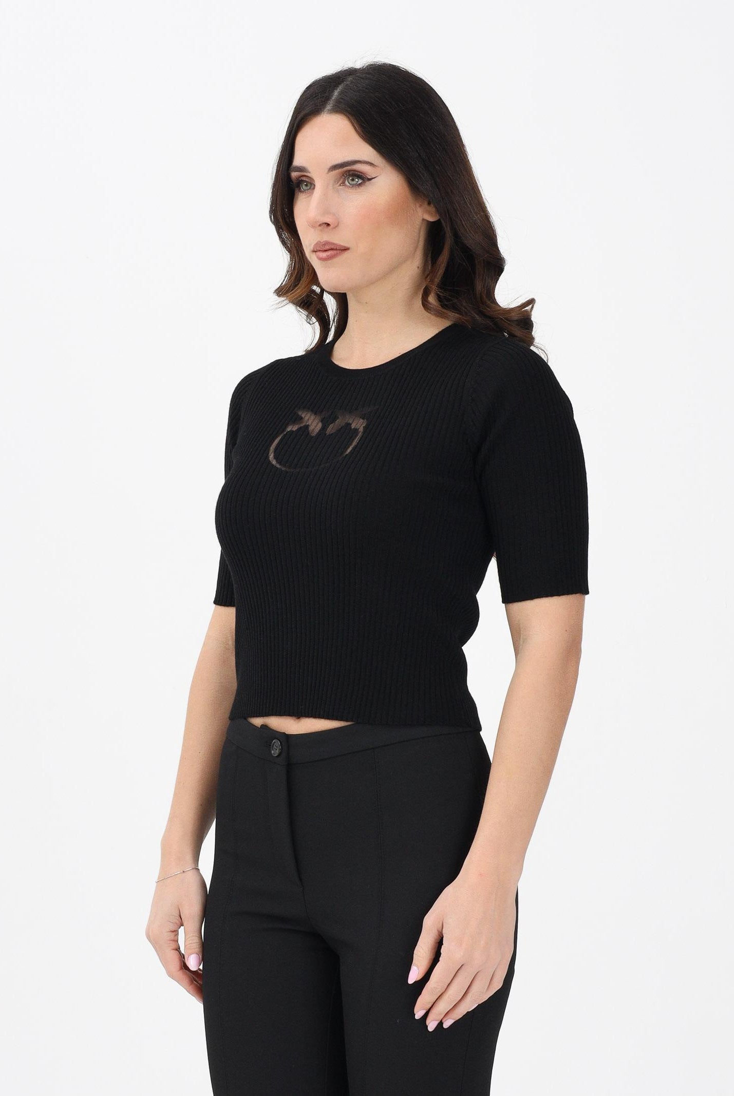 PINKO Maglia a manica corta nera da donna con logo 102017A18M Z99 PINKO