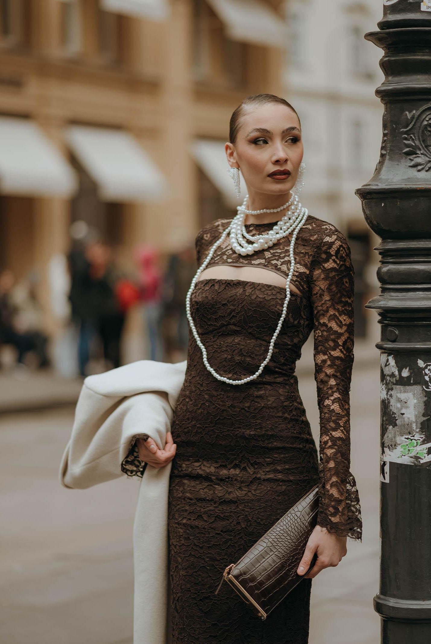 SANTAS Abito midi CHARME in pizzo marrone da donna PV2602 MA SANTAS