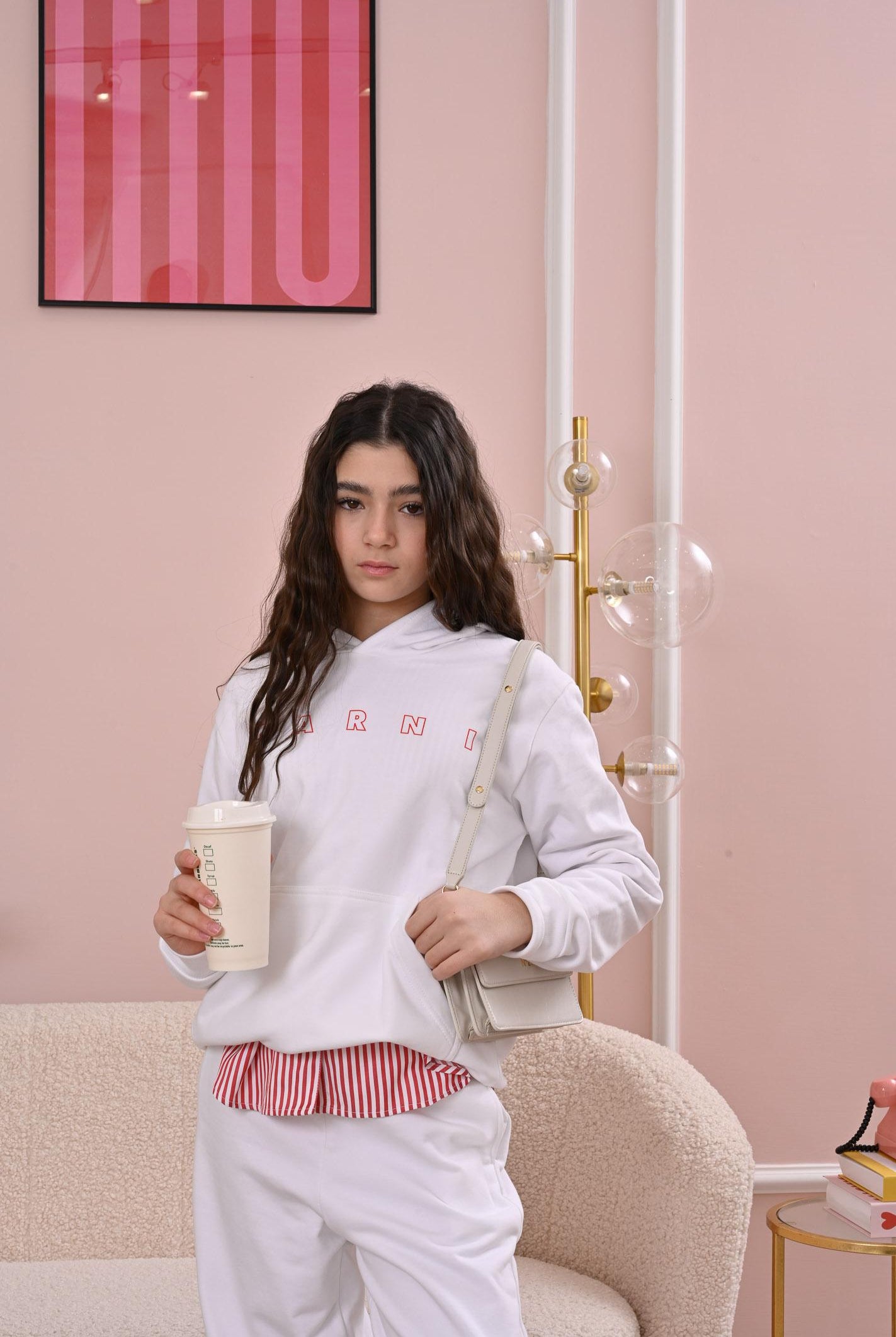 MARNI Felpa con cappuccio bianca per donna, ragazzi e bambini rifinita da stampa logo M01407M00V0 0M100 MARNI