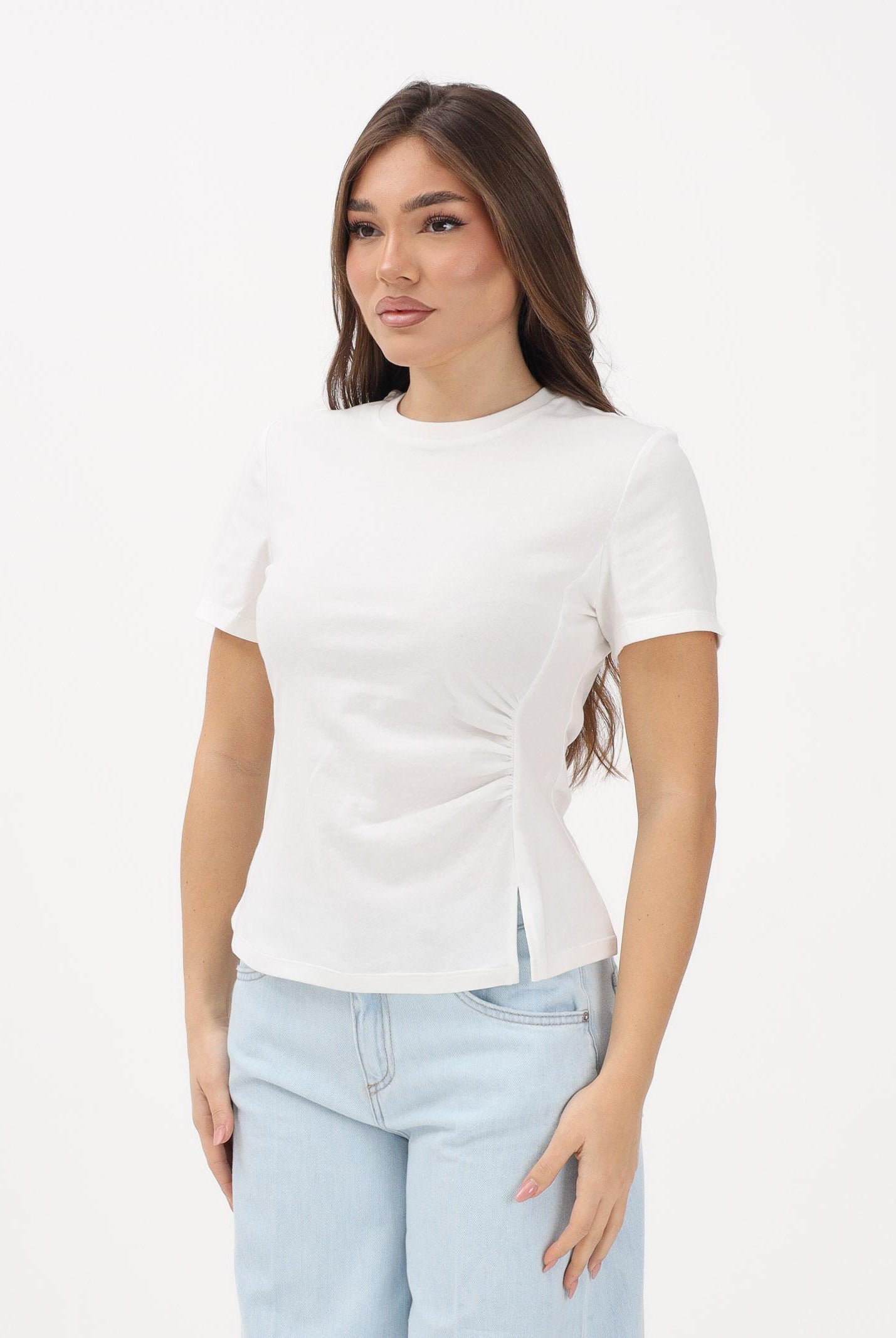 JDY T-shirt a manica corta bianca da donna con drappeggio 15365933 CLDA JDY