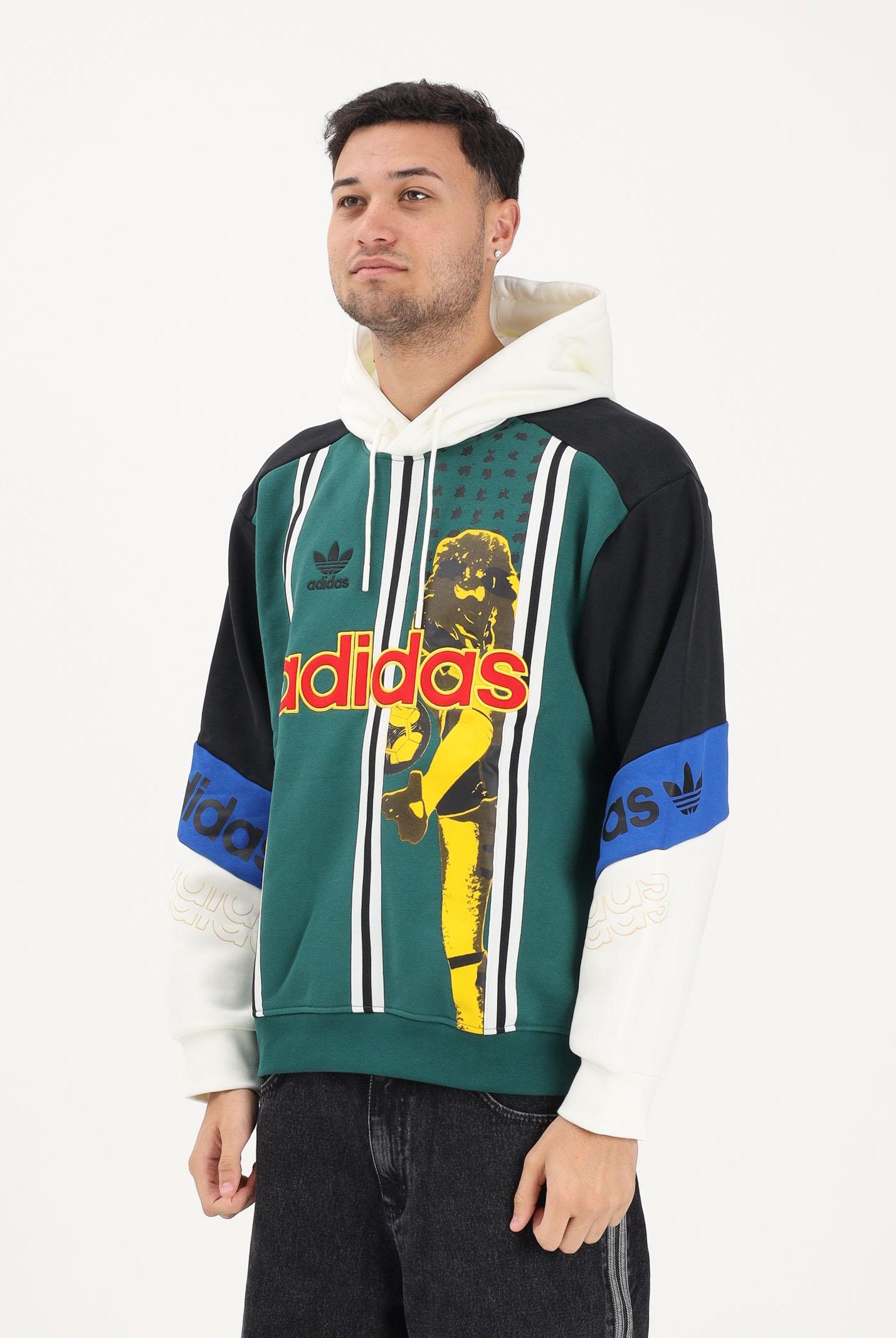ADIDAS ORIGINALS Felpa con cappuccio Archive Football multicolore da uomo KD1438 . ADIDAS ORIGINALS