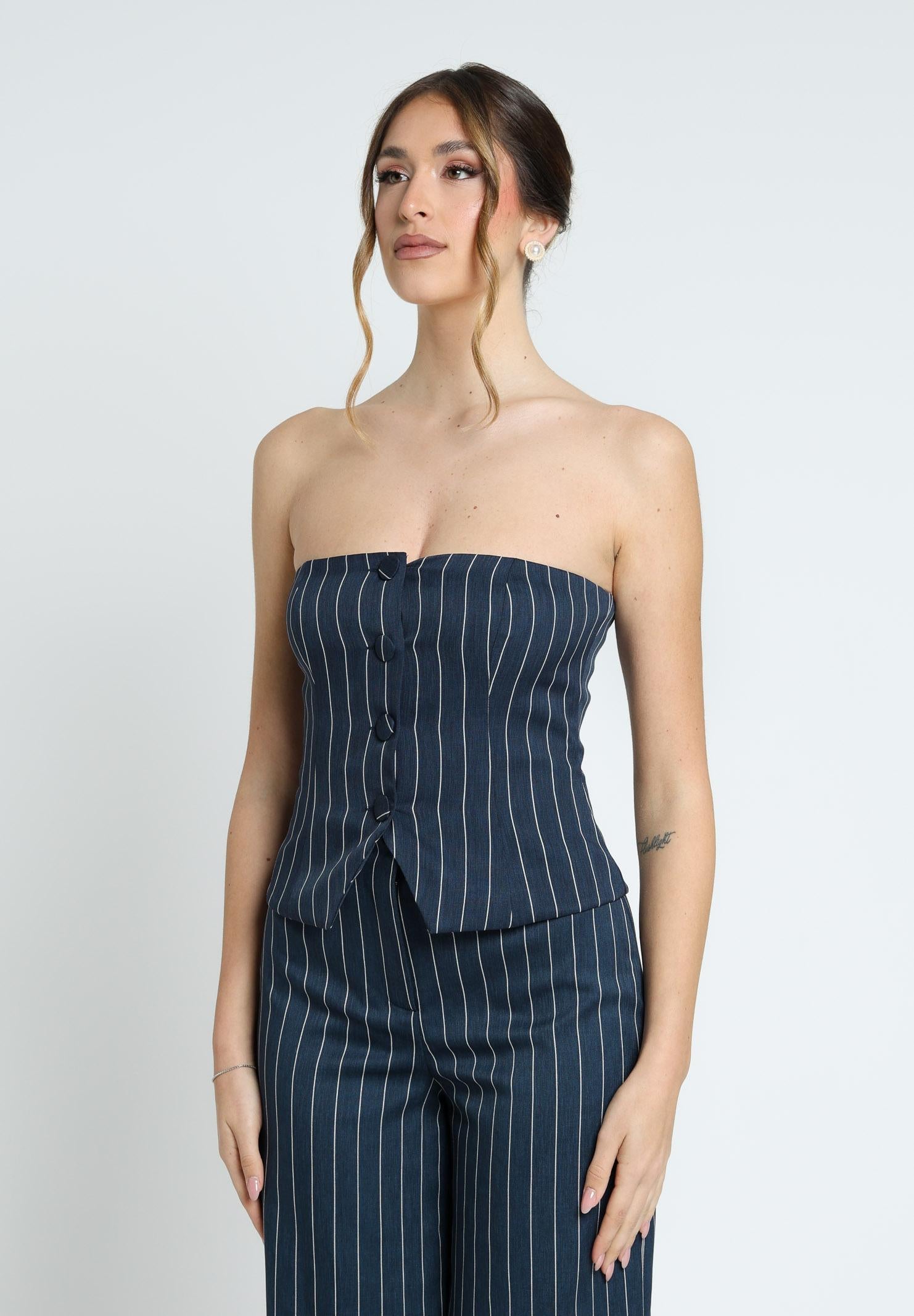 SANTAS Top BROWNIE blu da donna con motivo gessato PV2504 BLU SANTAS