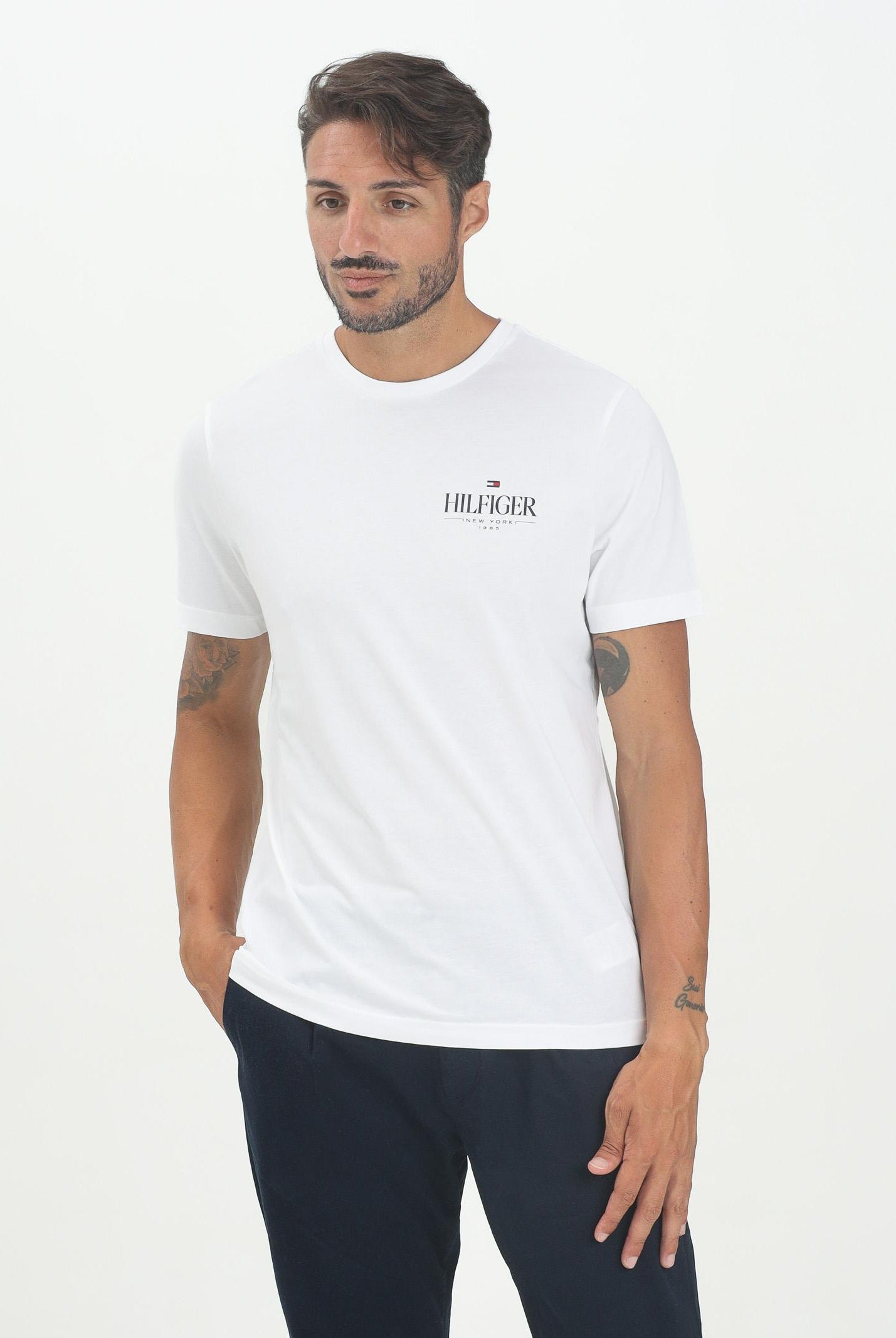 TOMMY HILFIGER T-shirt a manica corta bianca da uomo con logo MW0MW39355YBR TOMMY HILFIGER