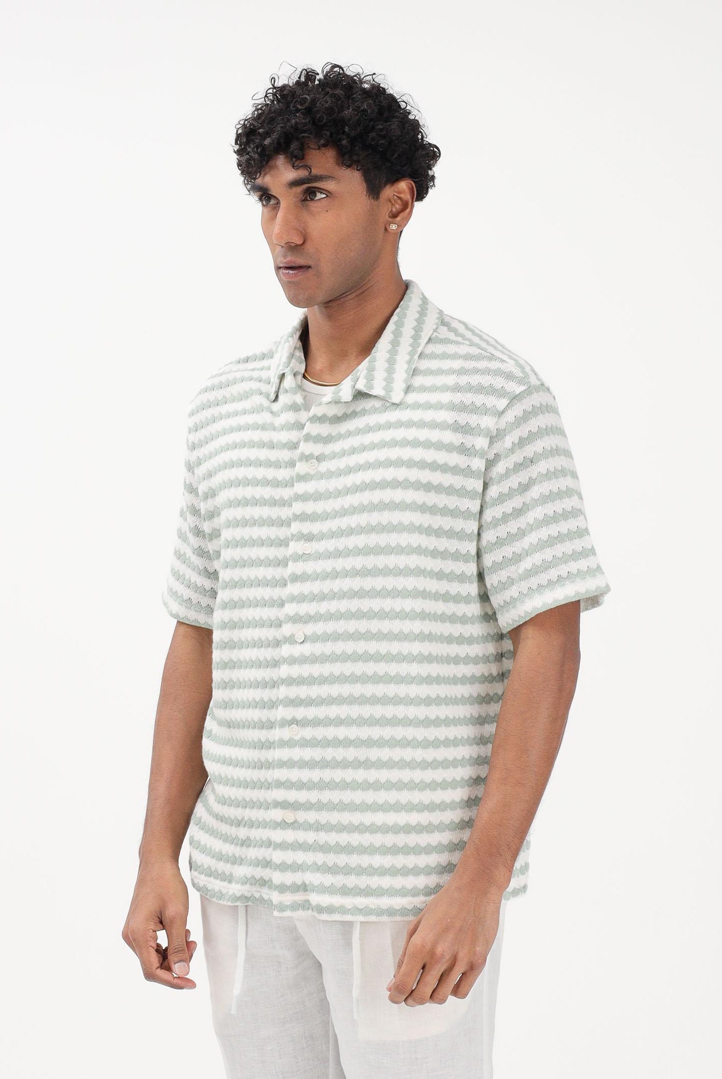 SELECTED HOMME Camicia a manica corta bianca e verde acqua da uomo con motivo a righe 16100463 AQGR SELECTED HOMME