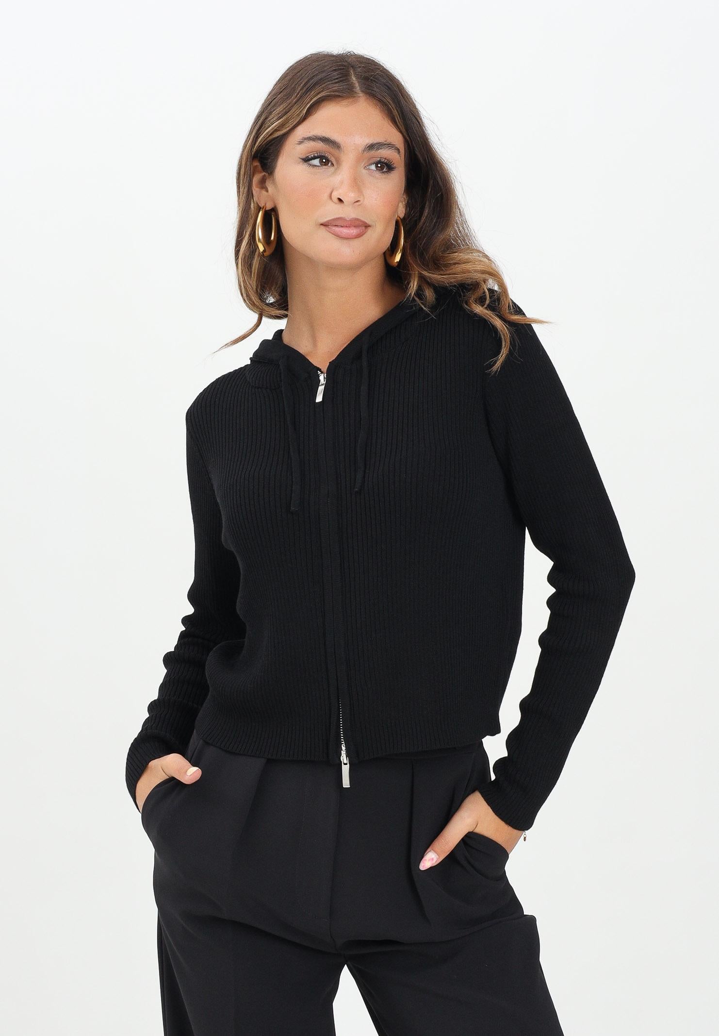 JDY Cardigan nero da donna con lavorazione a costine 15354081 Black JDY