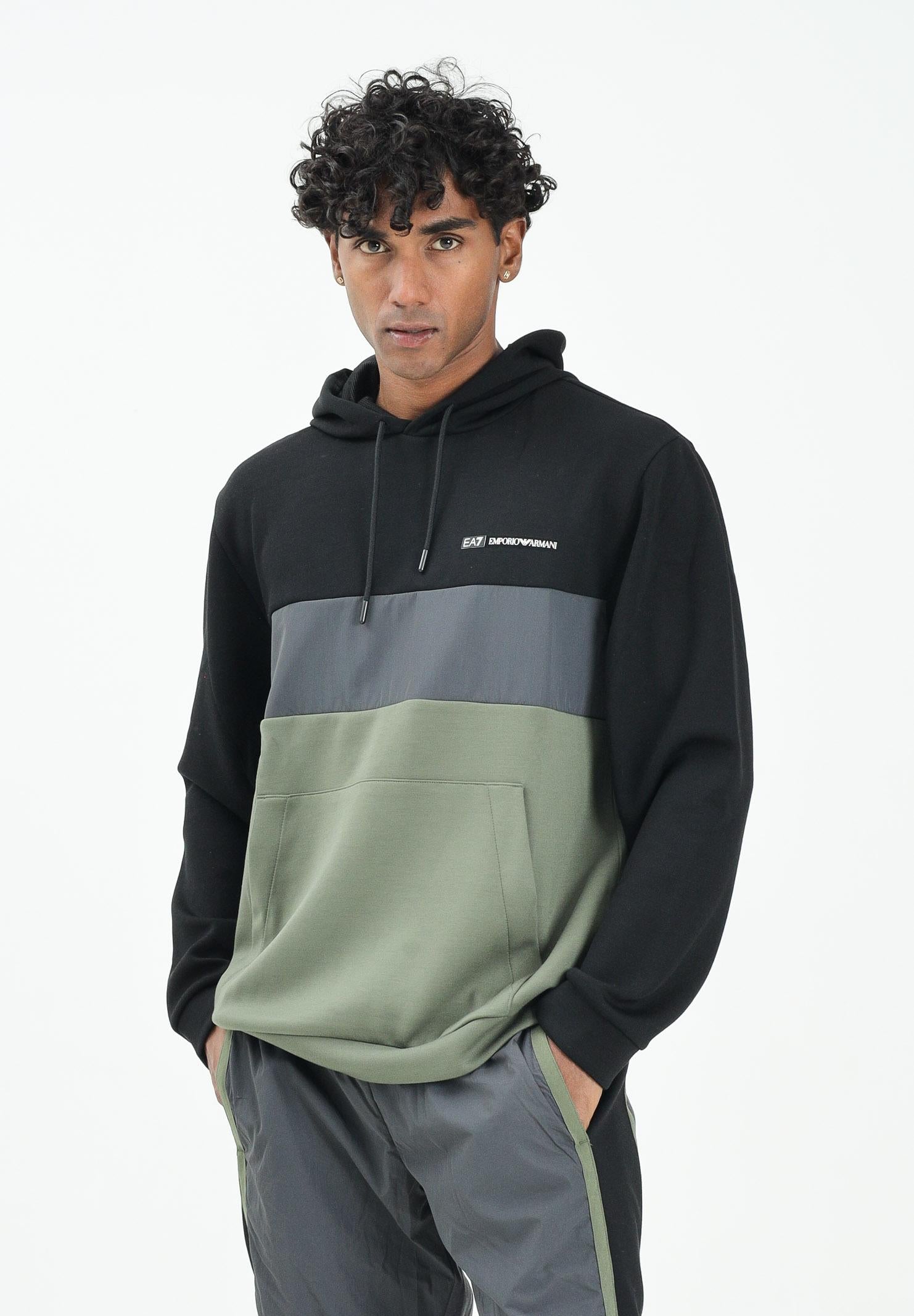 EA7 Felpa con cappuccio verde, grigia e nera da uomo 7M000937AF17003 U8100 EA7