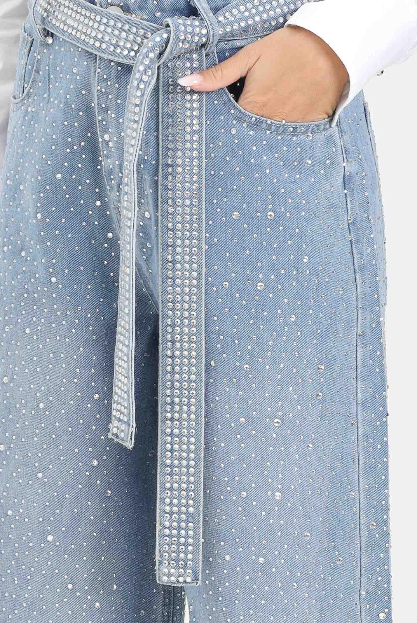 ODI ODI Jeans palazzo Murano in denim chiaro da donna impreziositi da strass MURANO100W5 C9 ODI ODI