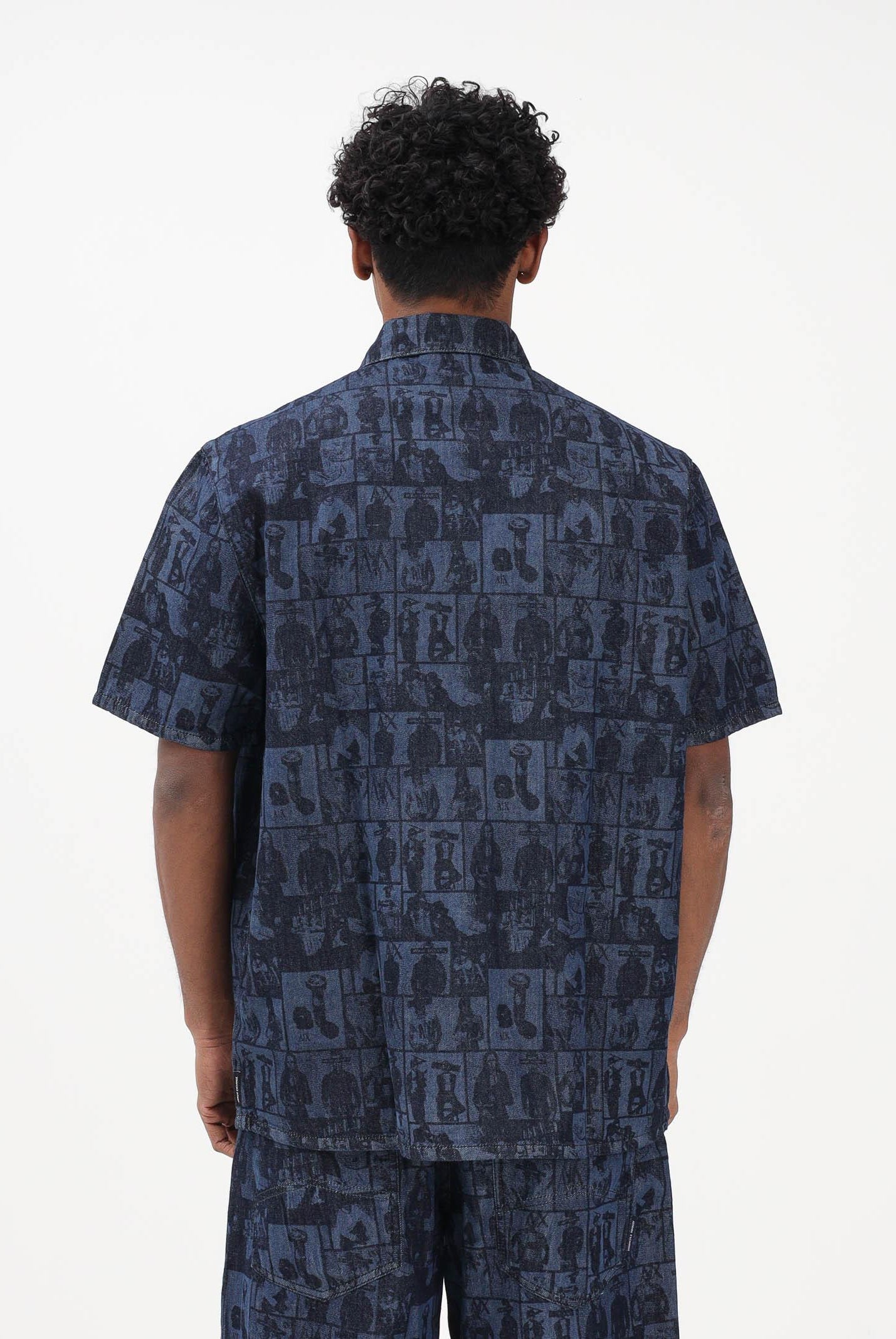 ARMANI EXCHANGE Camicia a manica corta in denim blu da uomo con stampa XM002809AF24509 FB416 ARMANI EXCHANGE