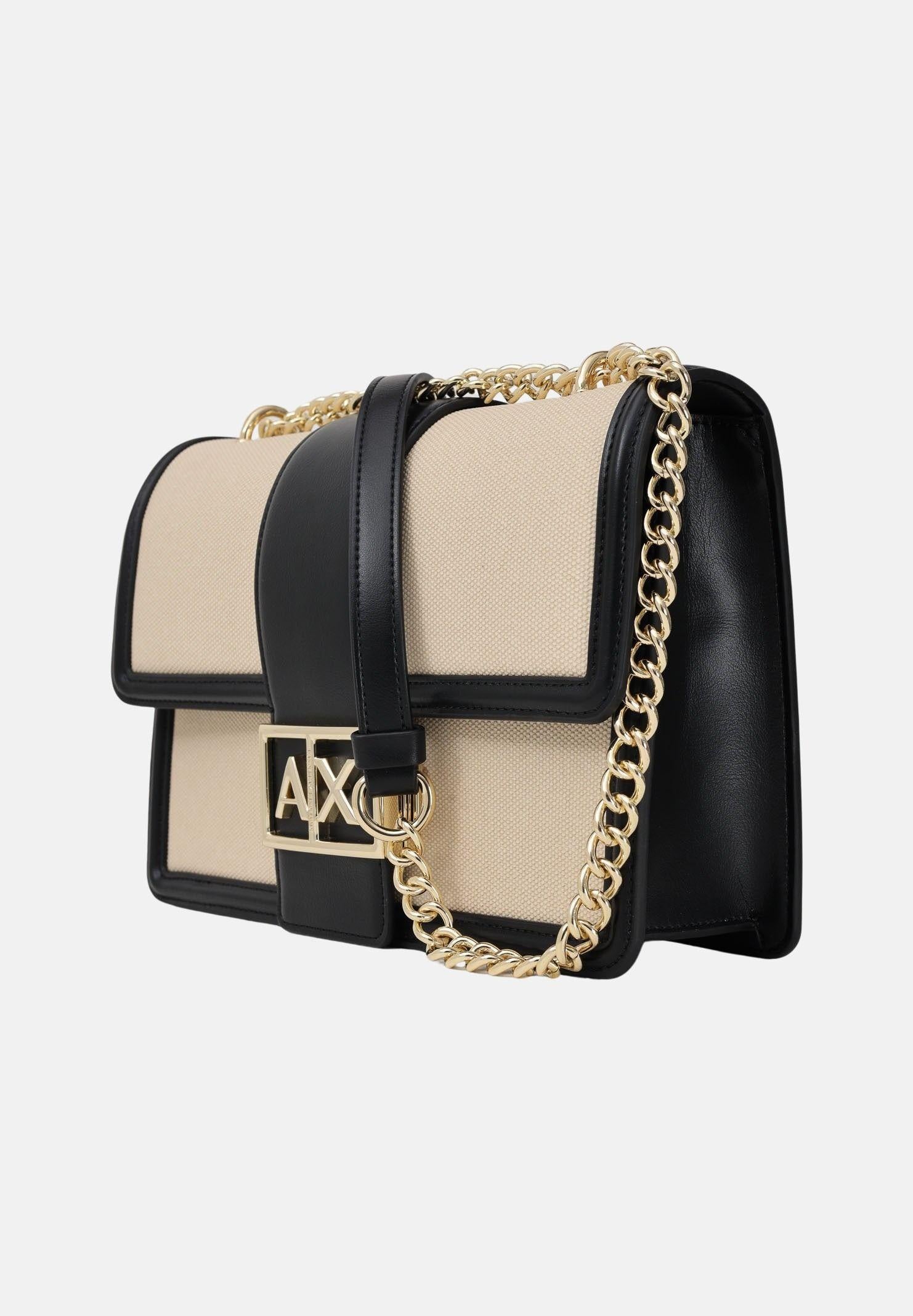 ARMANI EXCHANGE Borsa a tracolla beige e nera da donna con fibbia logo XW000070AF22570 MC479 ARMANI EXCHANGE