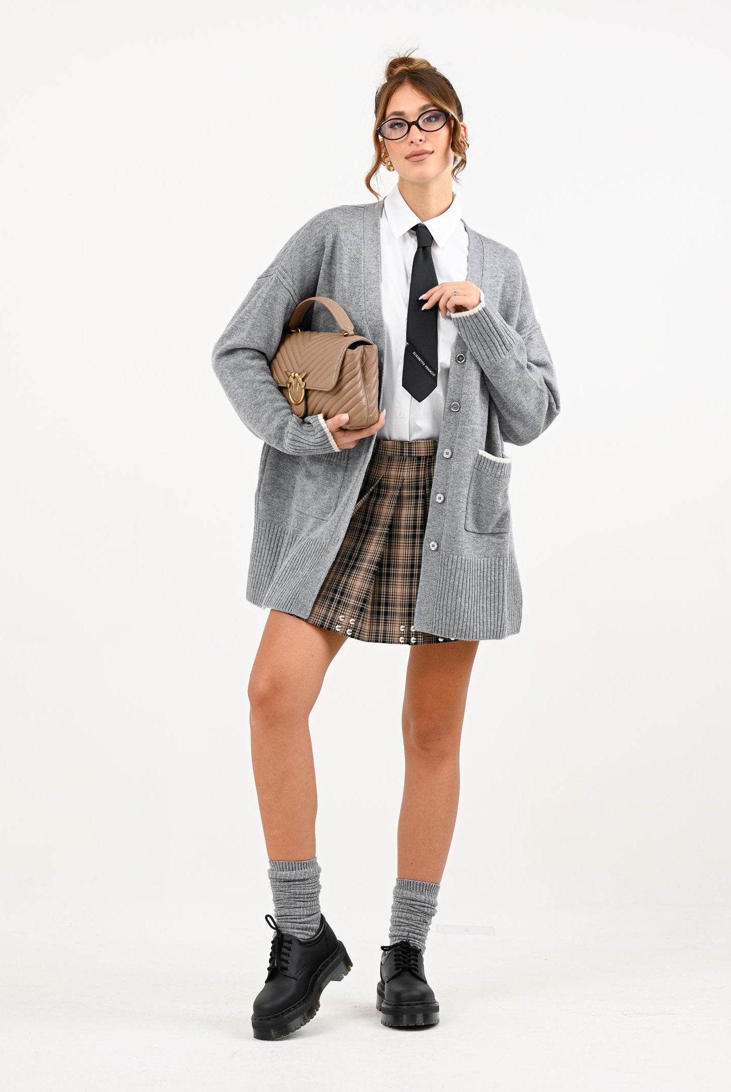 PINKO Cardigan lungo grigio da donna con logo 105451A2Q9 II2 PINKO