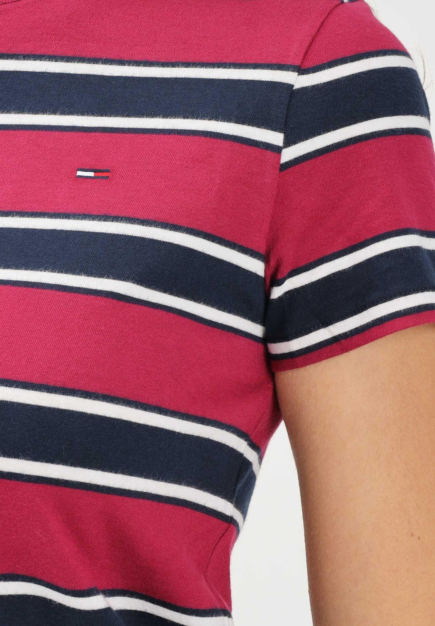 TOMMY JEANS T-shirt a manica corta bordeaux e blu da donna con motivo a righe DW0DW21834 0E3 TOMMY JEANS
