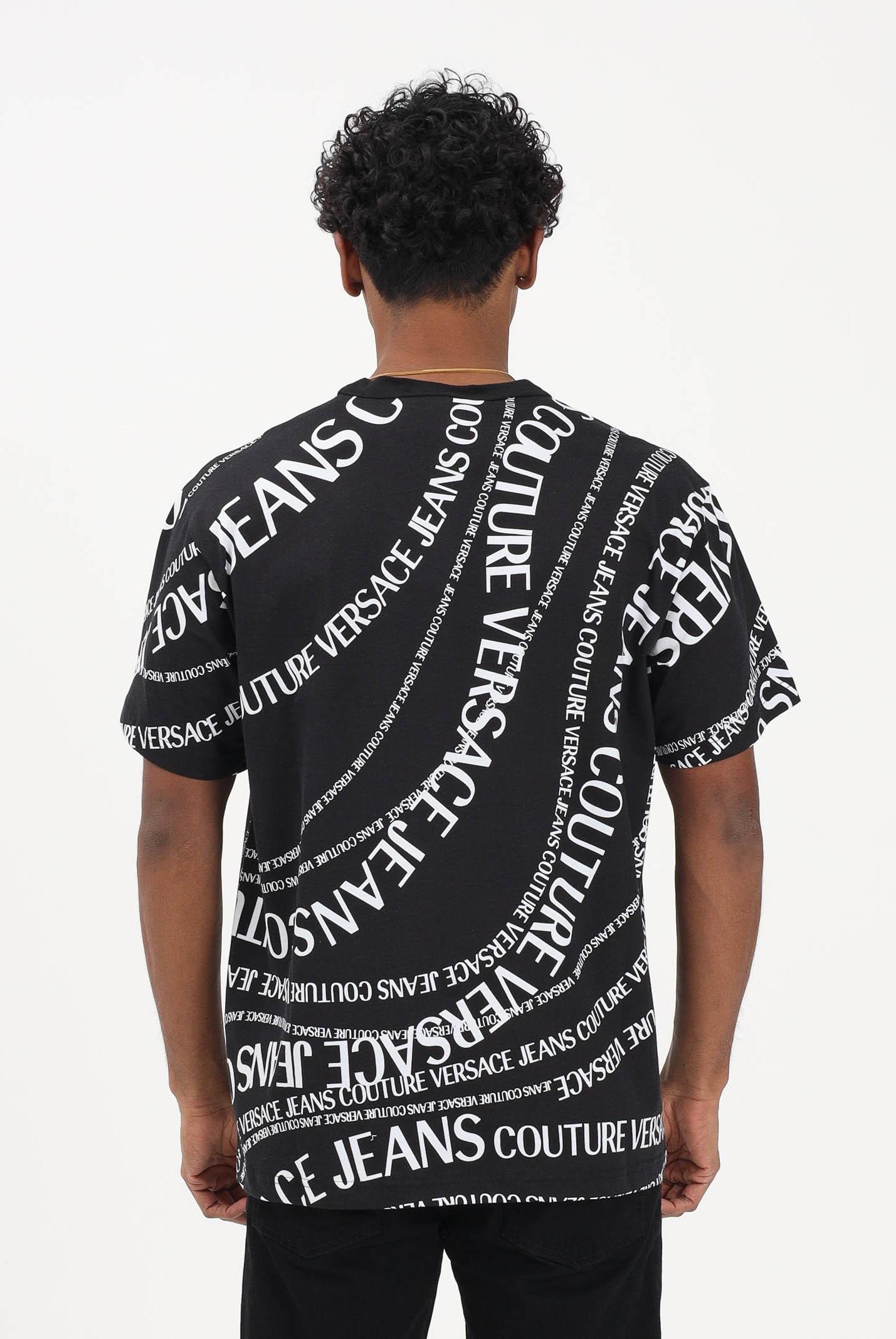 VERSACE JEANS COUTURE T-shirt a manica corta nera da uomo con stampa Logomania 80GAH6R0JS555 L01 VERSACE JEANS COUTURE