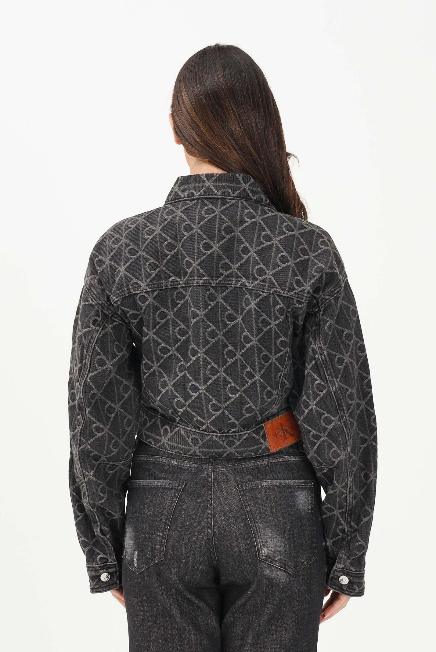 CALVIN KLEIN JEANS Giubbotto in denim nero da donna con motivo logo LV047E621GYCL . CALVIN KLEIN JEANS