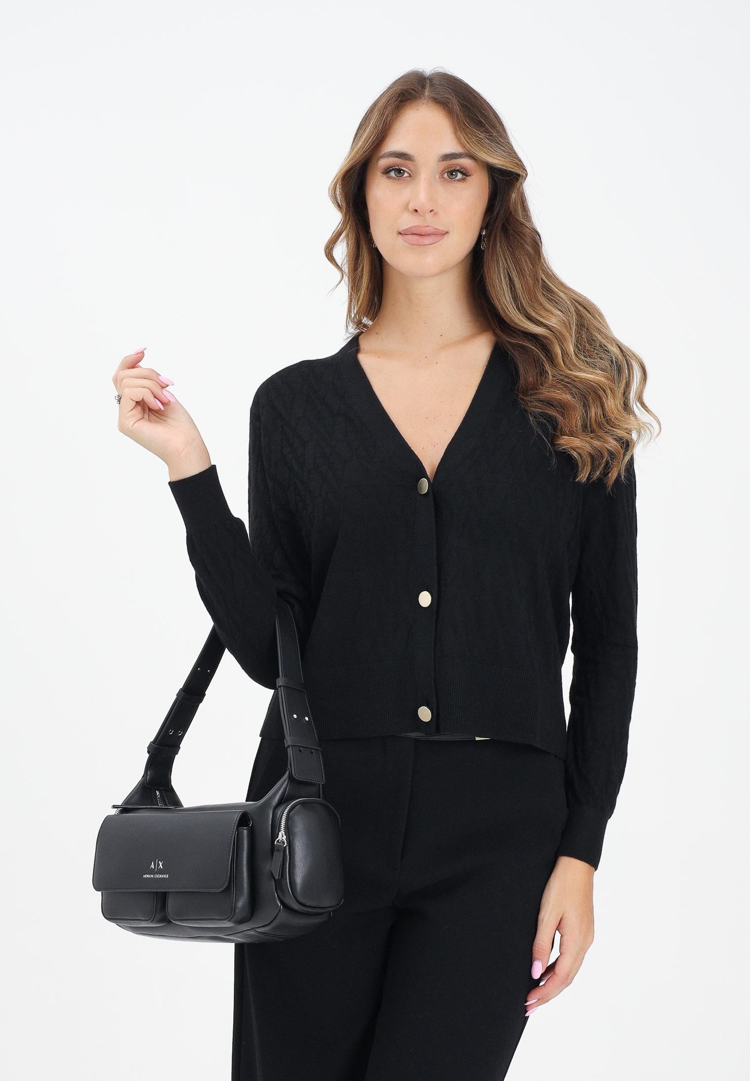 ARMANI EXCHANGE Cardigan corto nero da donna con logo all-over XW001315AF16619 FC101 ARMANI EXCHANGE