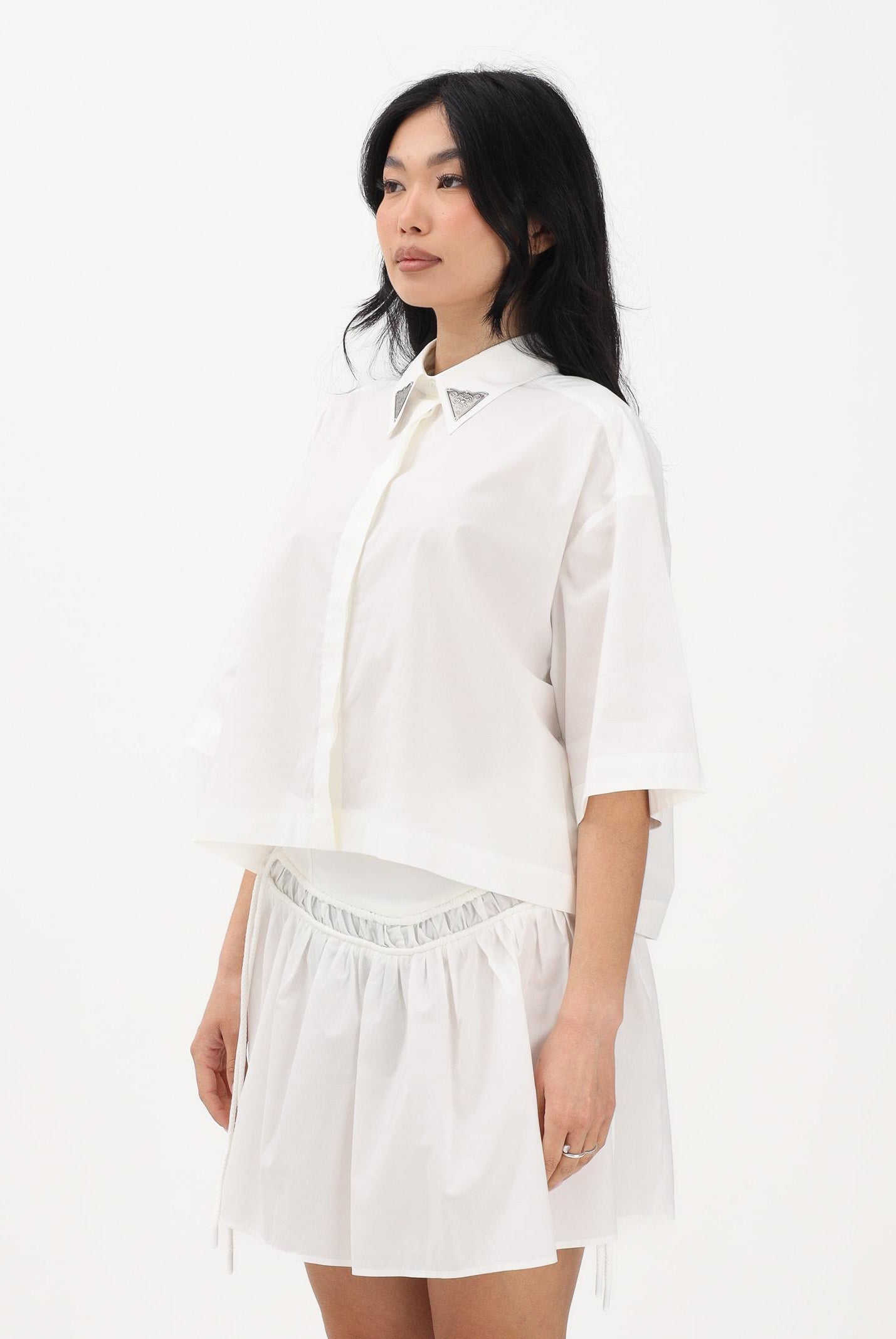 PINKO Camicia a manica corta bianca da donna con dettaglio gioiello 106826A2LD Z05 PINKO