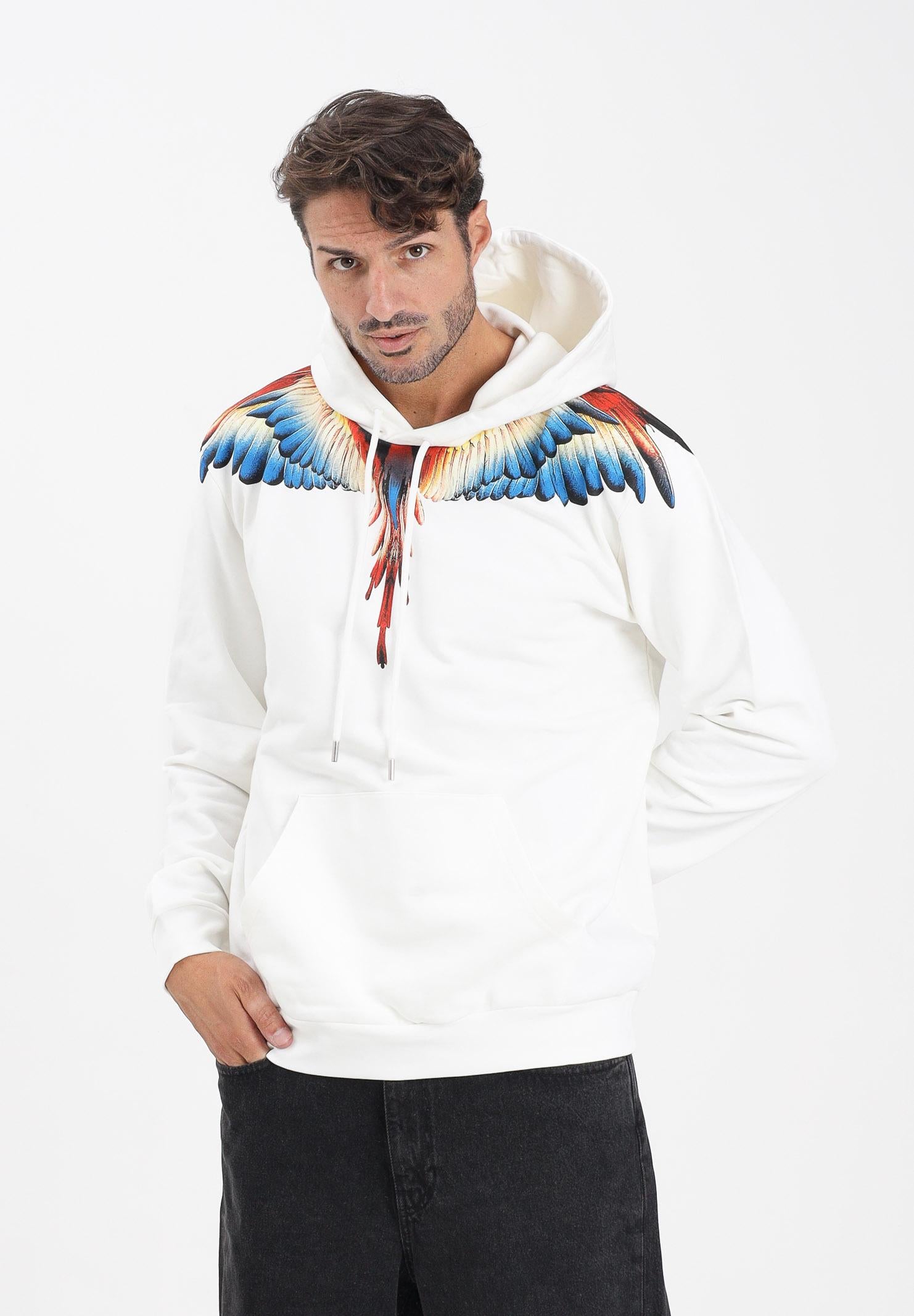 MARCELO BURLON COUNTY OF MILAN Felpa con cappuccio bianca da uomo caratterizzata da stampa ali F5CAMAHS059 013 MARCELO BURLON COUNTY OF MILAN