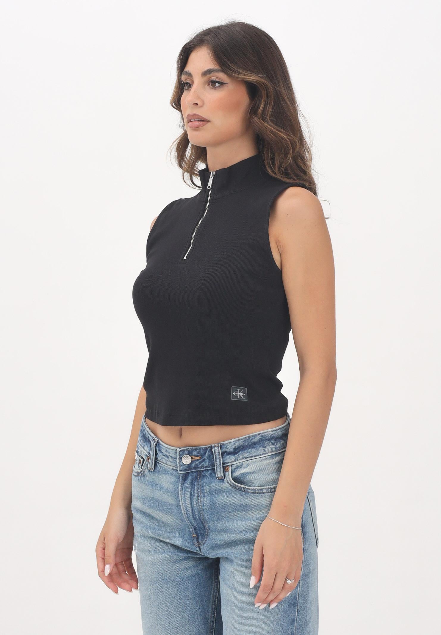 CALVIN KLEIN JEANS Top nero da donna a collo alto con zip LV047C909GUB1 CALVIN KLEIN JEANS