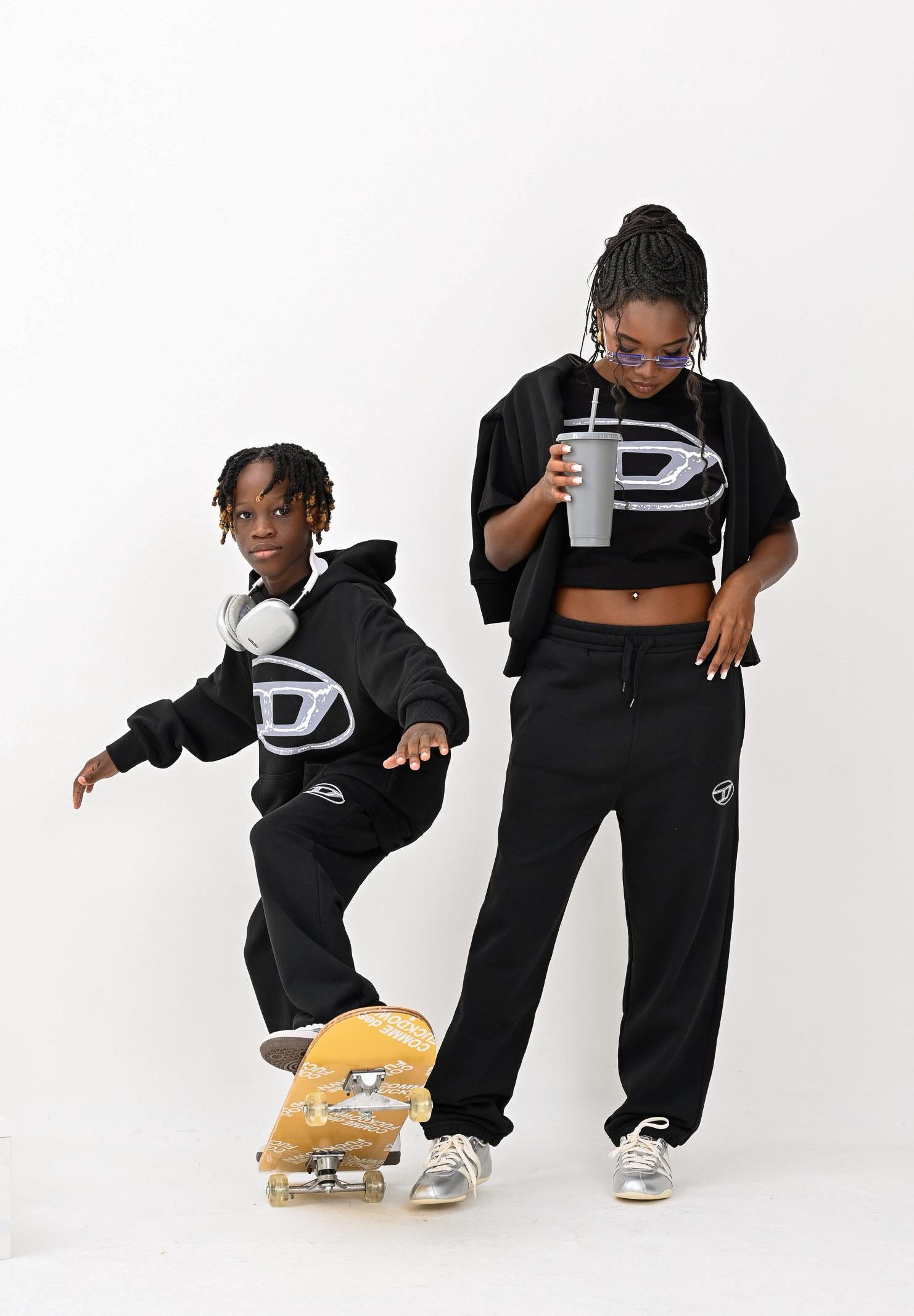 DIESEL T-shirt a manica corta nera per donna, ragazzi e bambini con maxi logo Oval D J02477KYAUN K900 DIESEL