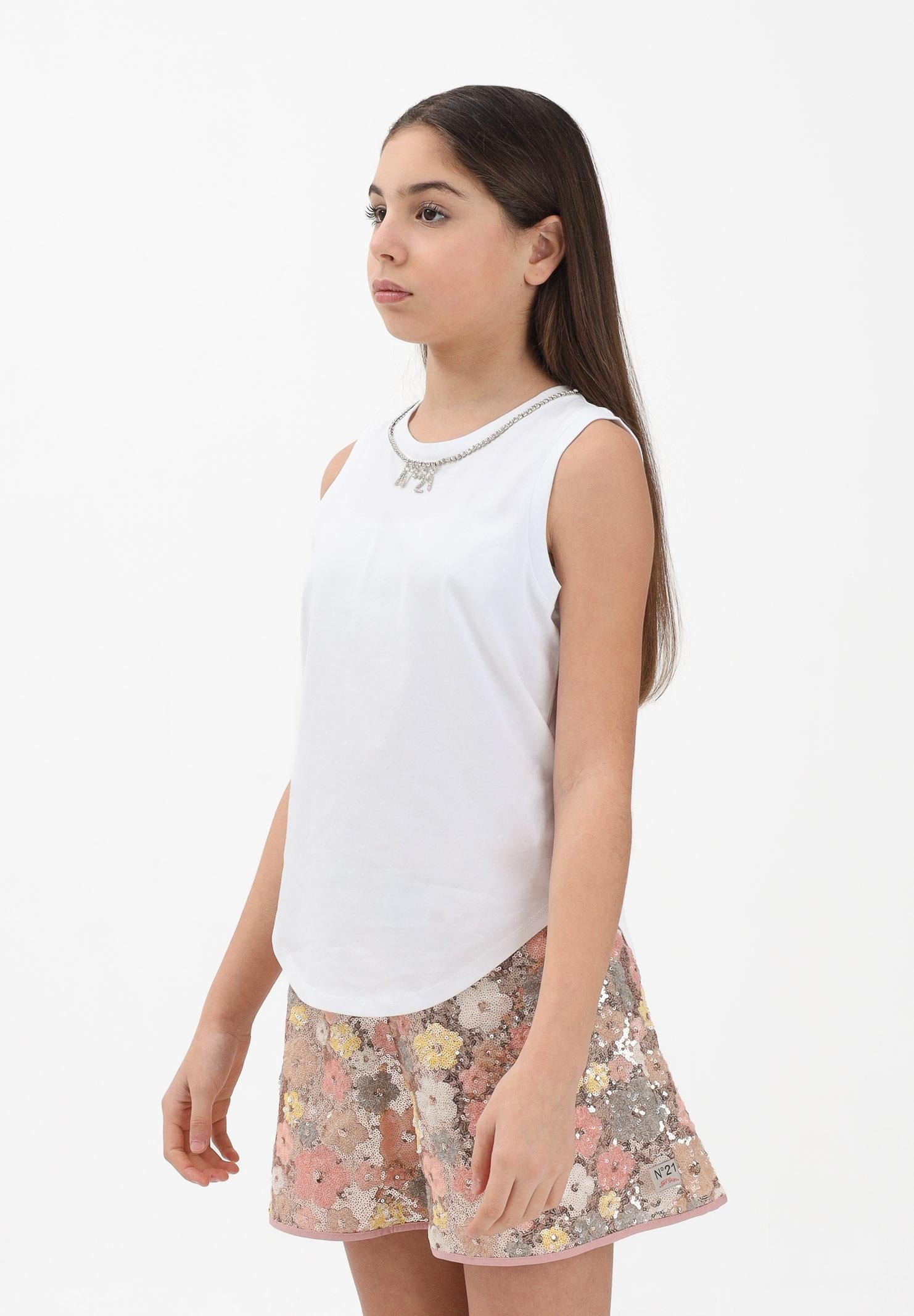 N21 Canotta bianca per donna, ragazze e bambine con dettaglio gioiello N210A5N0479 0N100 N21