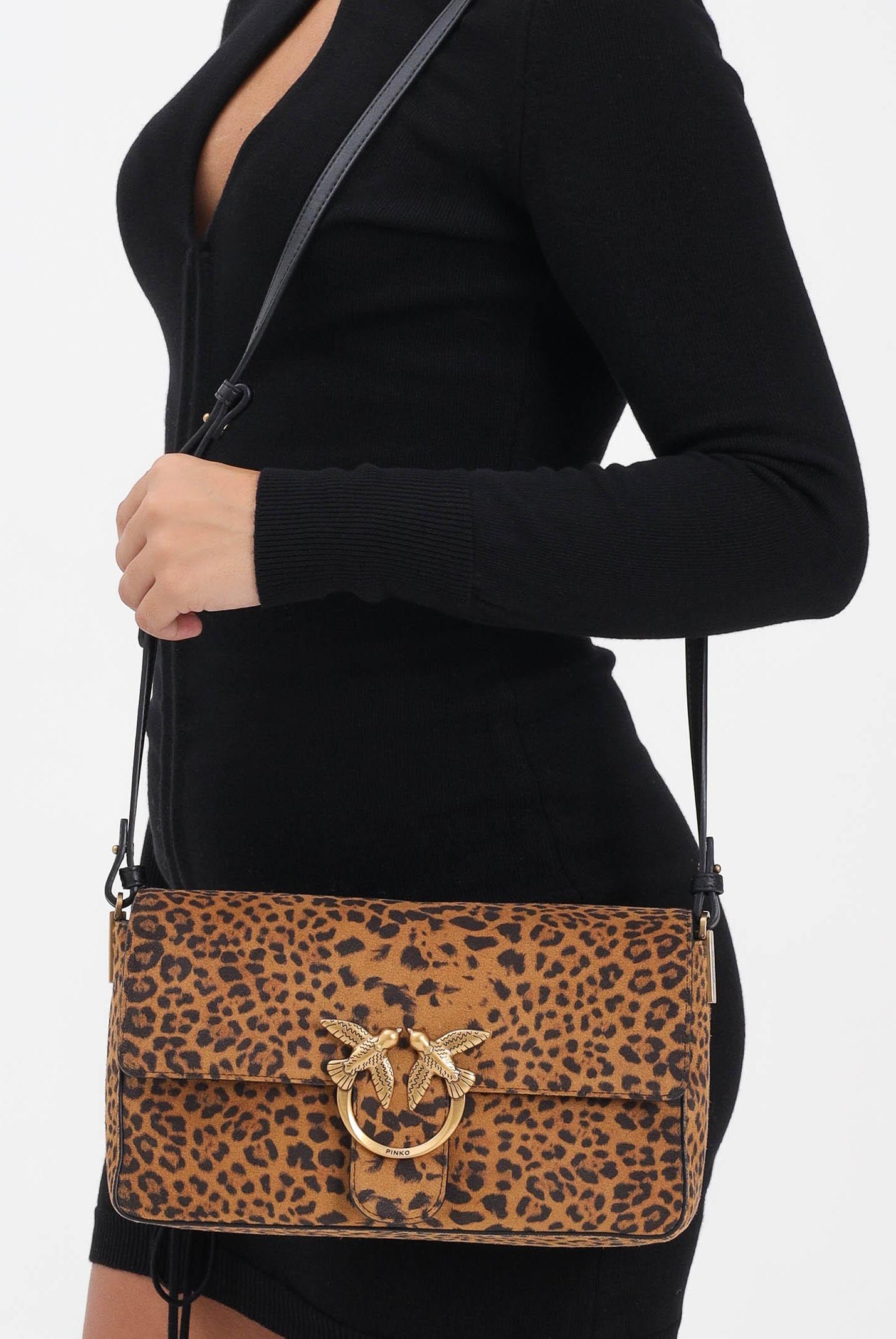 PINKO Borsa a tracolla Slouchy cuoio da donna in Suede Leopardato 106243A32A M35Q PINKO