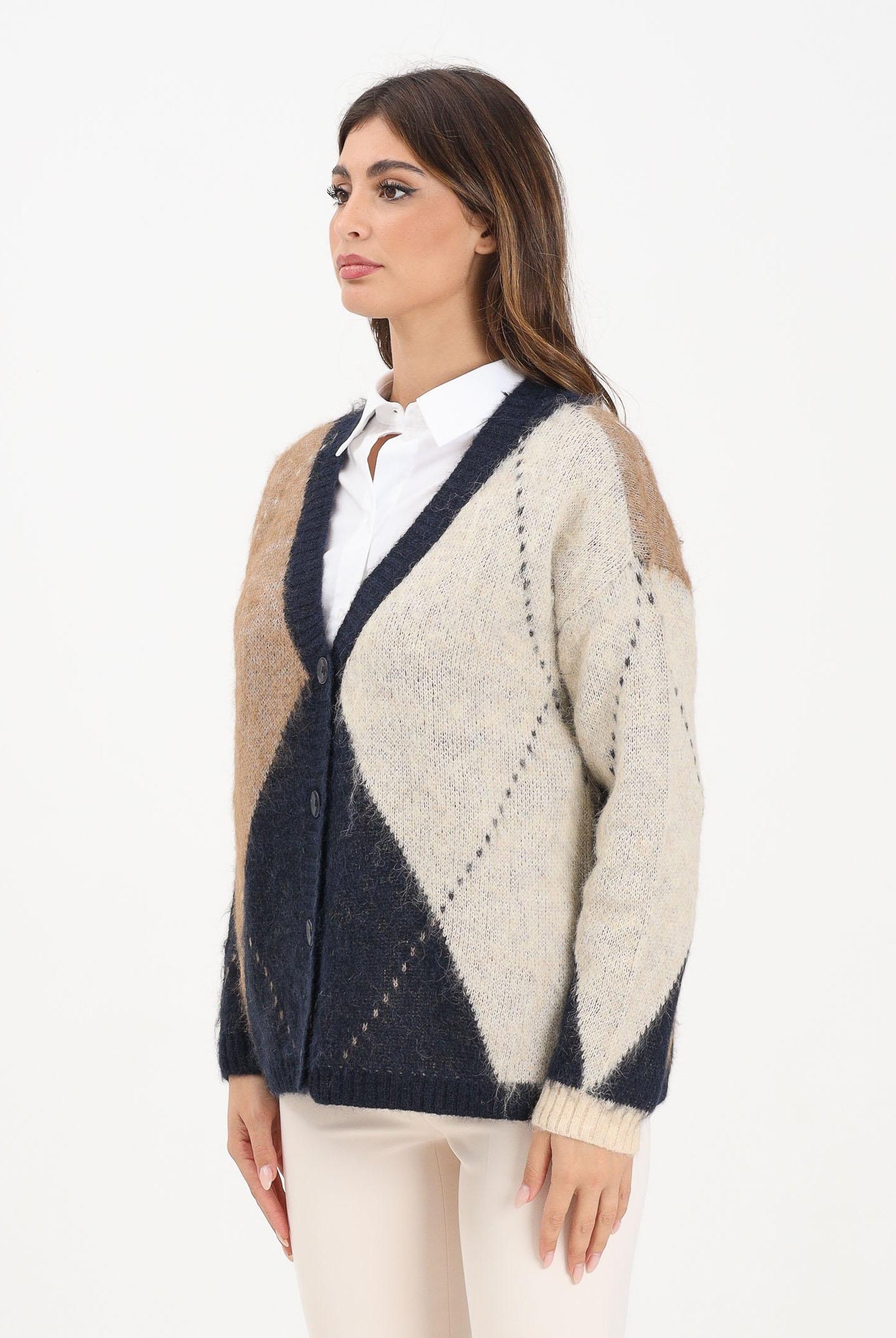 ONLY Cardigan blu e beige da donna con motivo argyle 15353228 NightSky ONLY