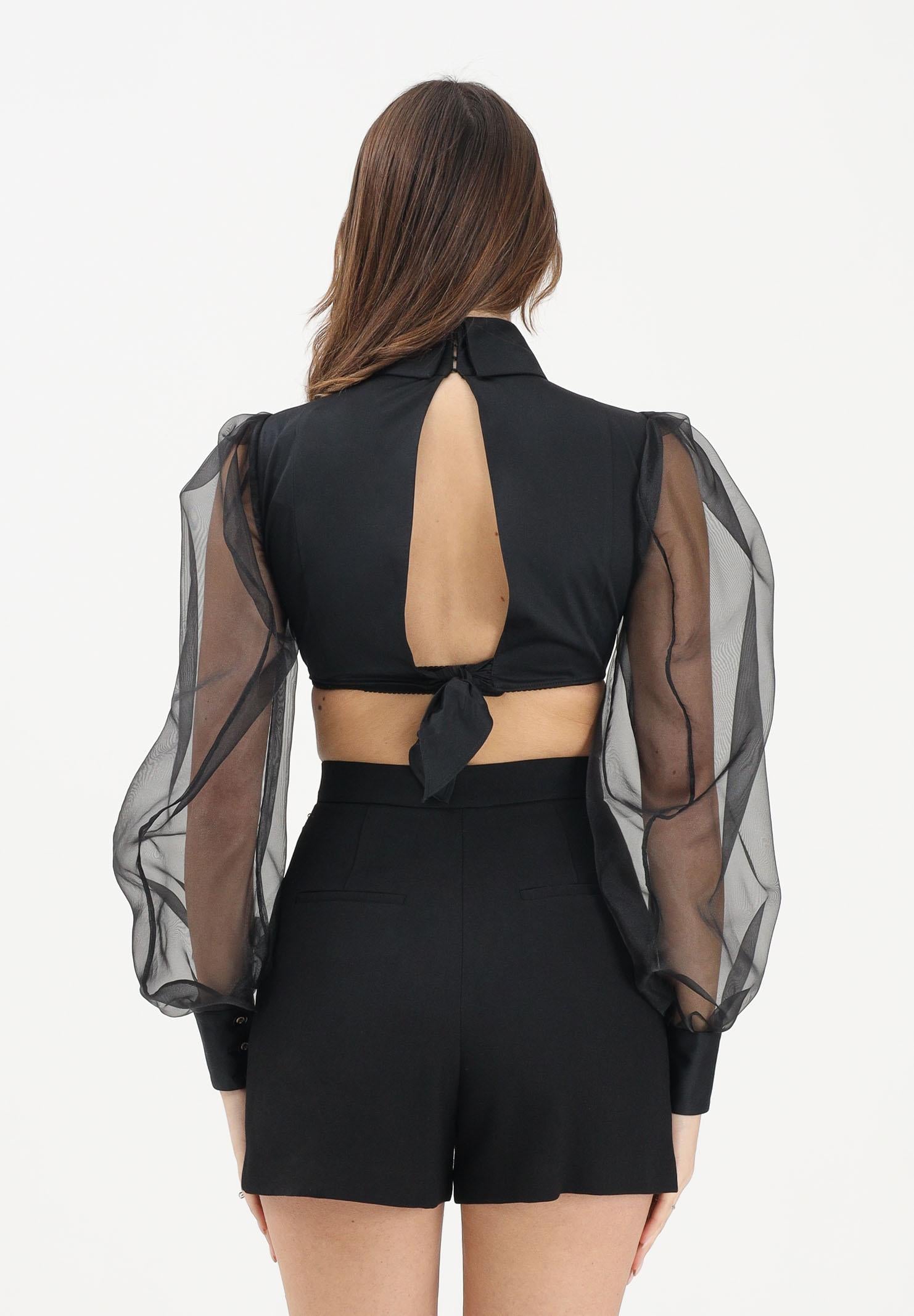 ELISABETTA FRANCHI Camicia crop nera da donna con maniche dai volumi balloon CA14461E2 110 ELISABETTA FRANCHI