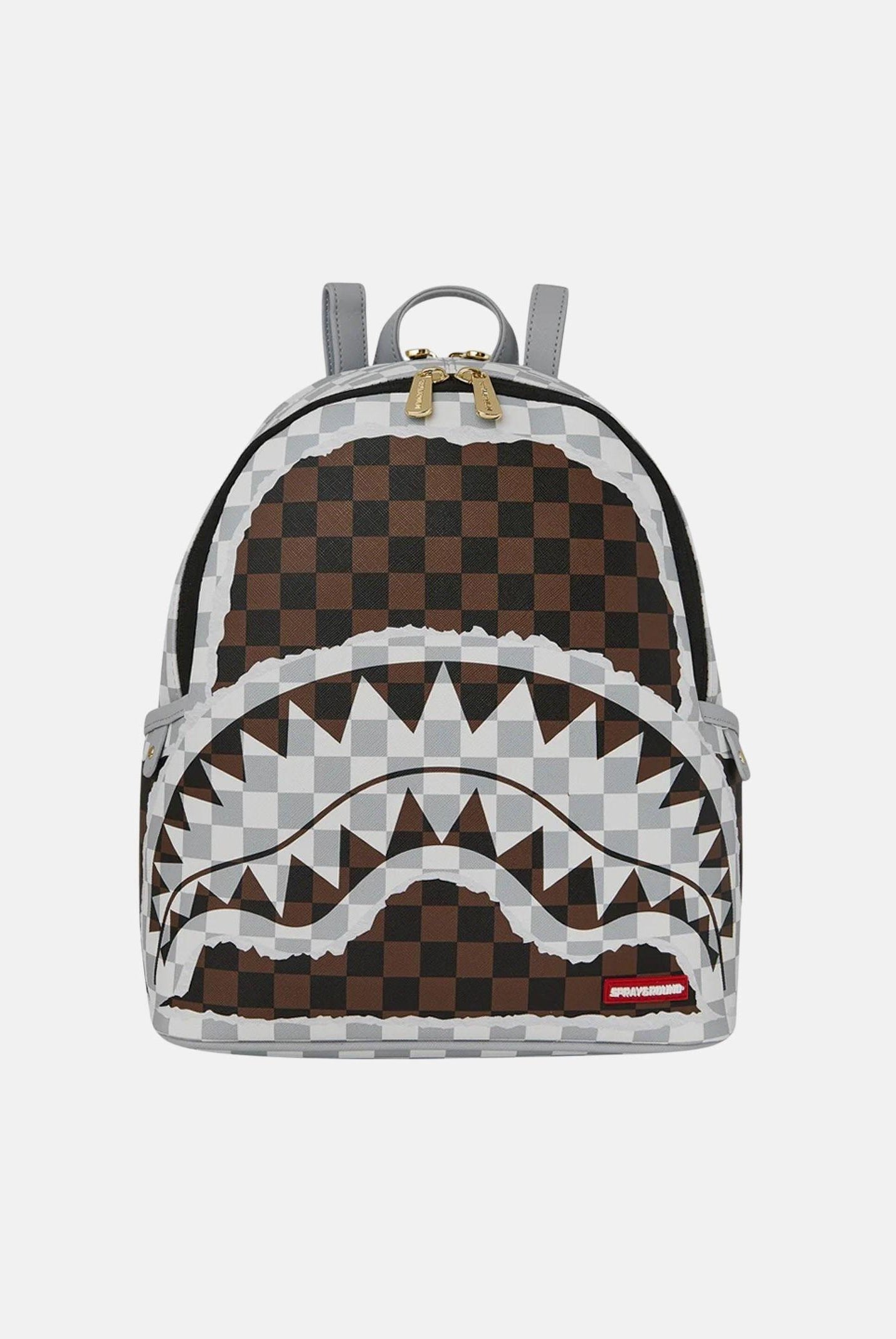 SPRAYGROUND Zainetto CREAM AND BROWN TEAR CHECK SAVAGE BACKPACK grigio e marrone da donna 910B8291NSZ . SPRAYGROUND