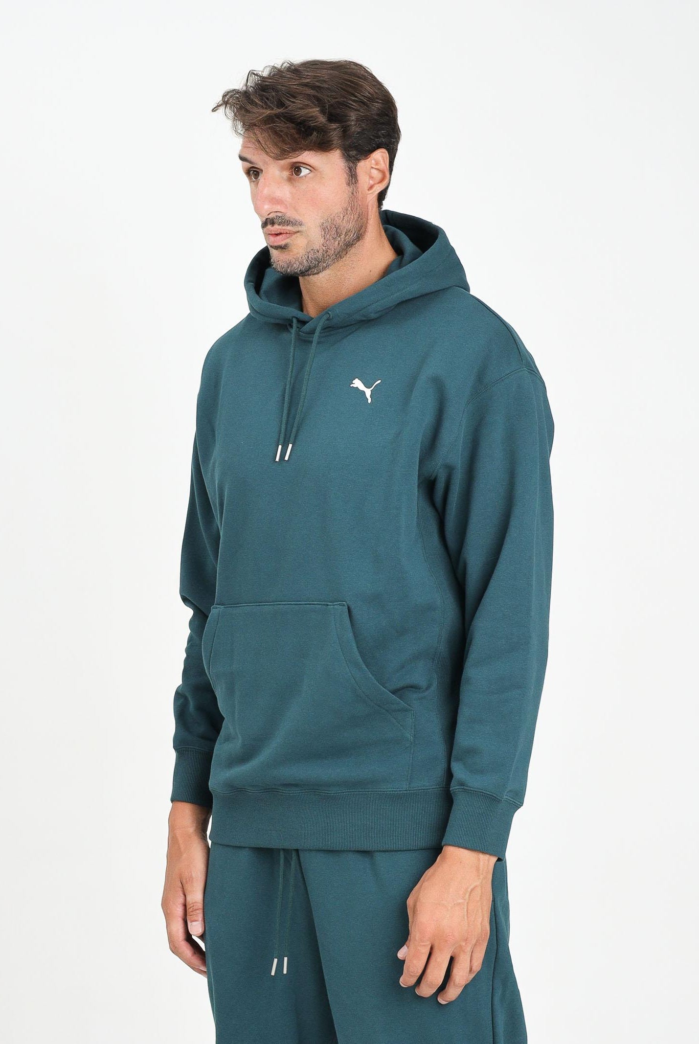 PUMA Felpa con cappuccio WARDROBE ESS verde petrolio da uomo 629648 75 PUMA