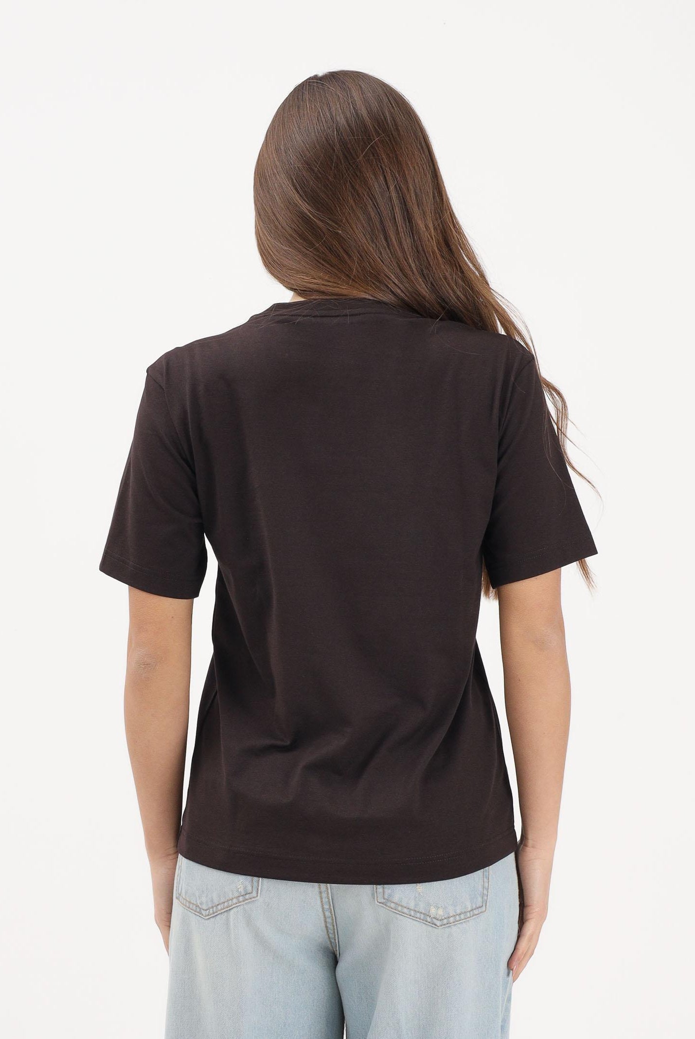 LACOSTE T-shirt a manica corta marrone da donna con patch logo TF7215 3LA LACOSTE