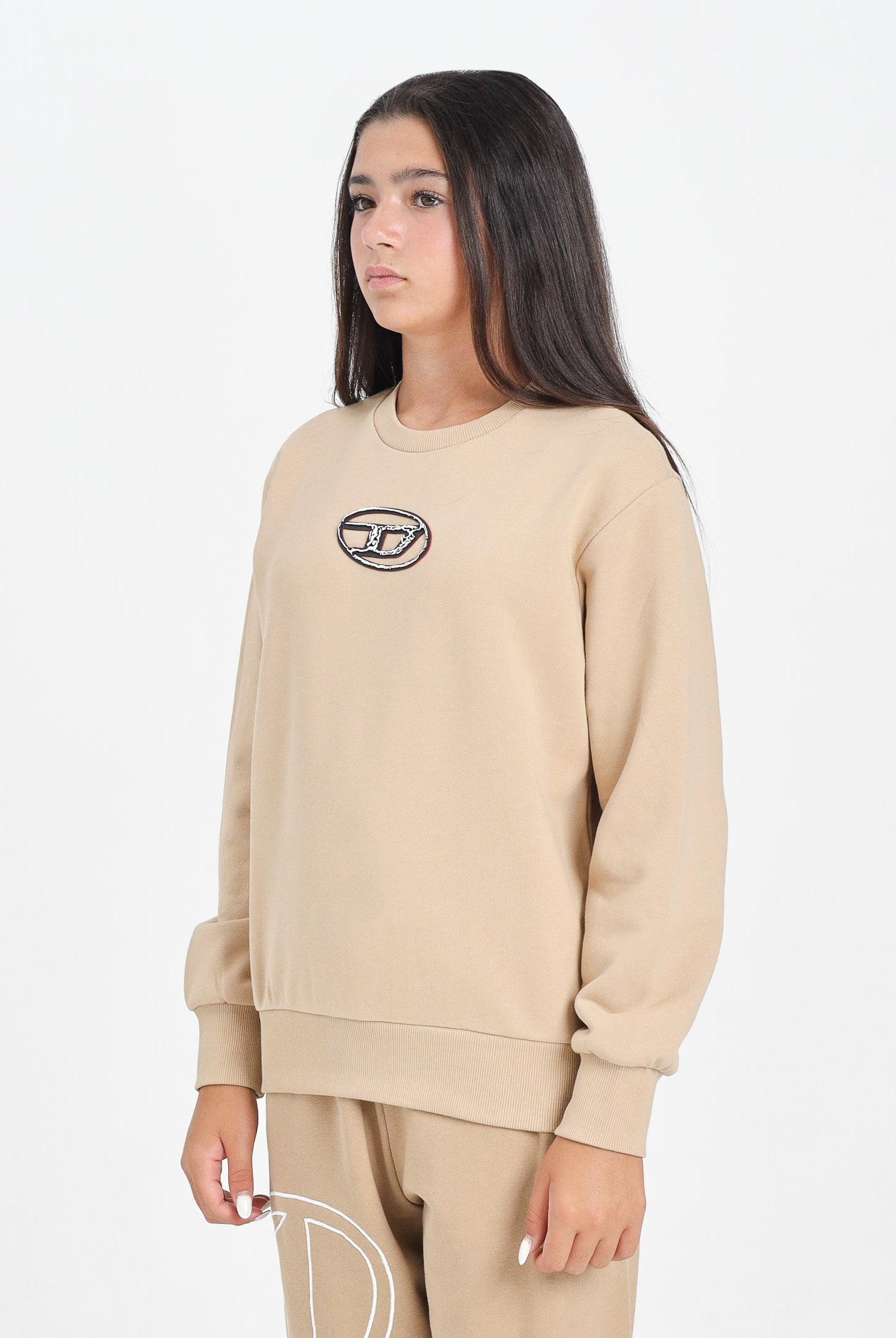 DIESEL Felpa girocollo beige per donna, ragazzi e bambini con logo Oval D multi-layered J02486KYAQK K726 DIESEL