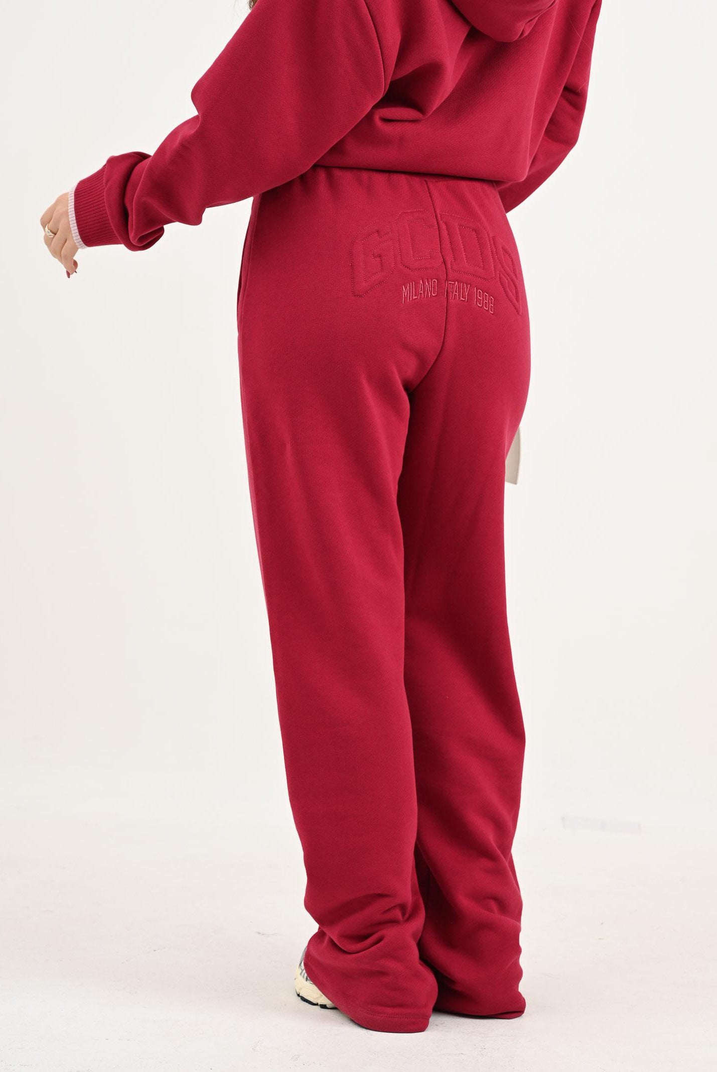 GCDS Pantalone sportivo bordeaux per uomo e donna con stampa logo B2EW3001JD1 49 GCDS