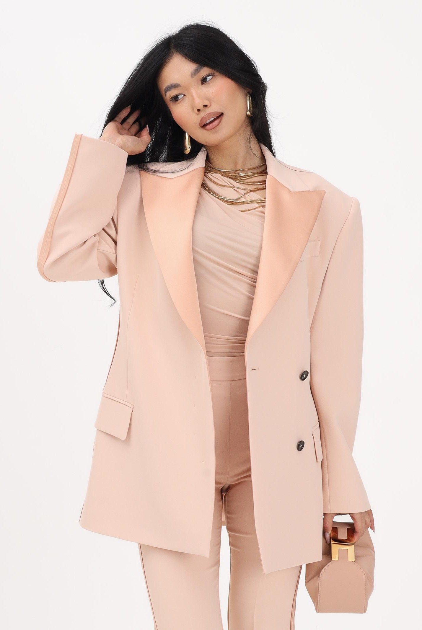 ELISABETTA FRANCHI Giacca doppiopetto nude da donna in crêpe leggero e raso GI24163E2 EA1 ELISABETTA FRANCHI