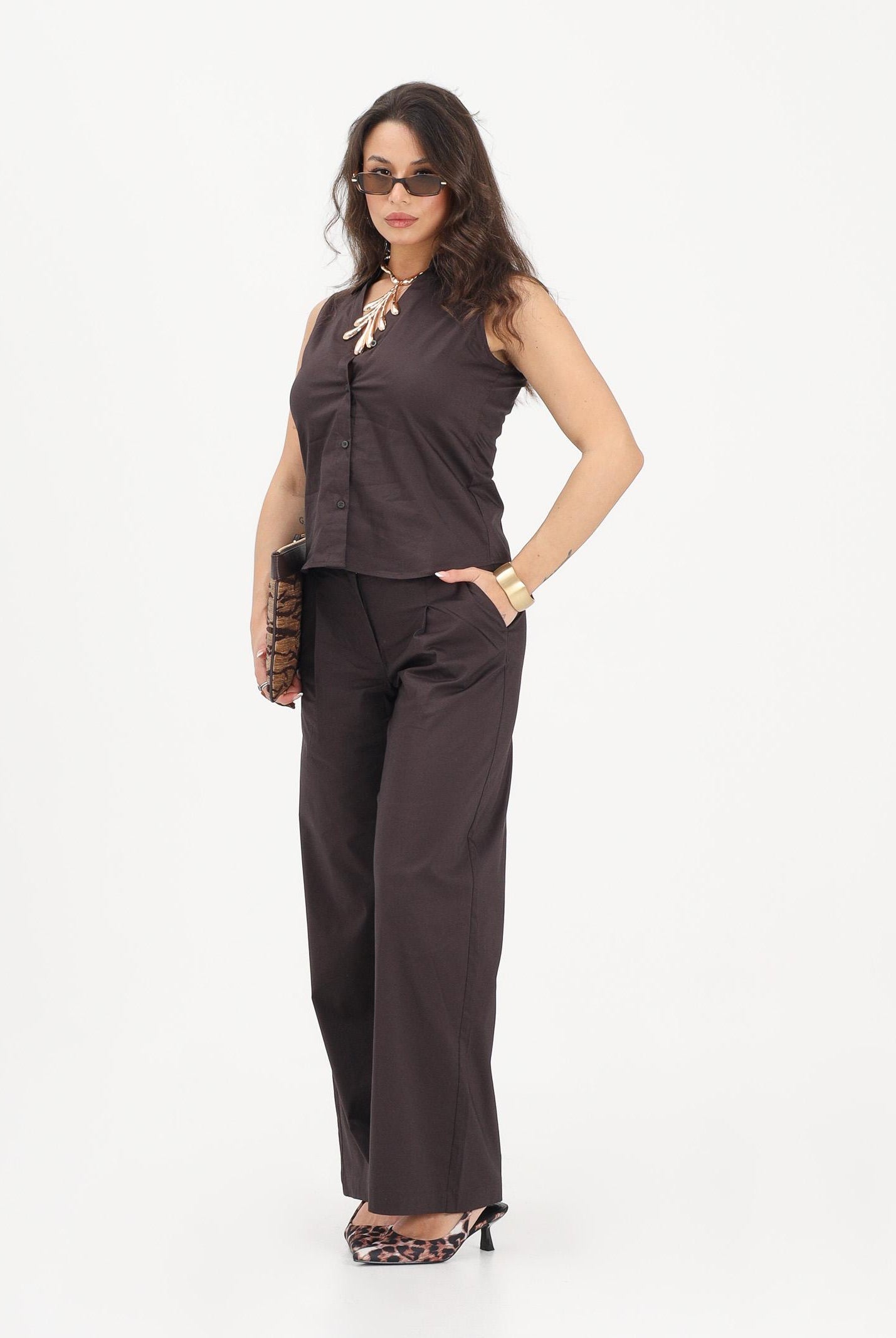 JDY Camicia smanicata marrone da donna 15367067 CHTO JDY