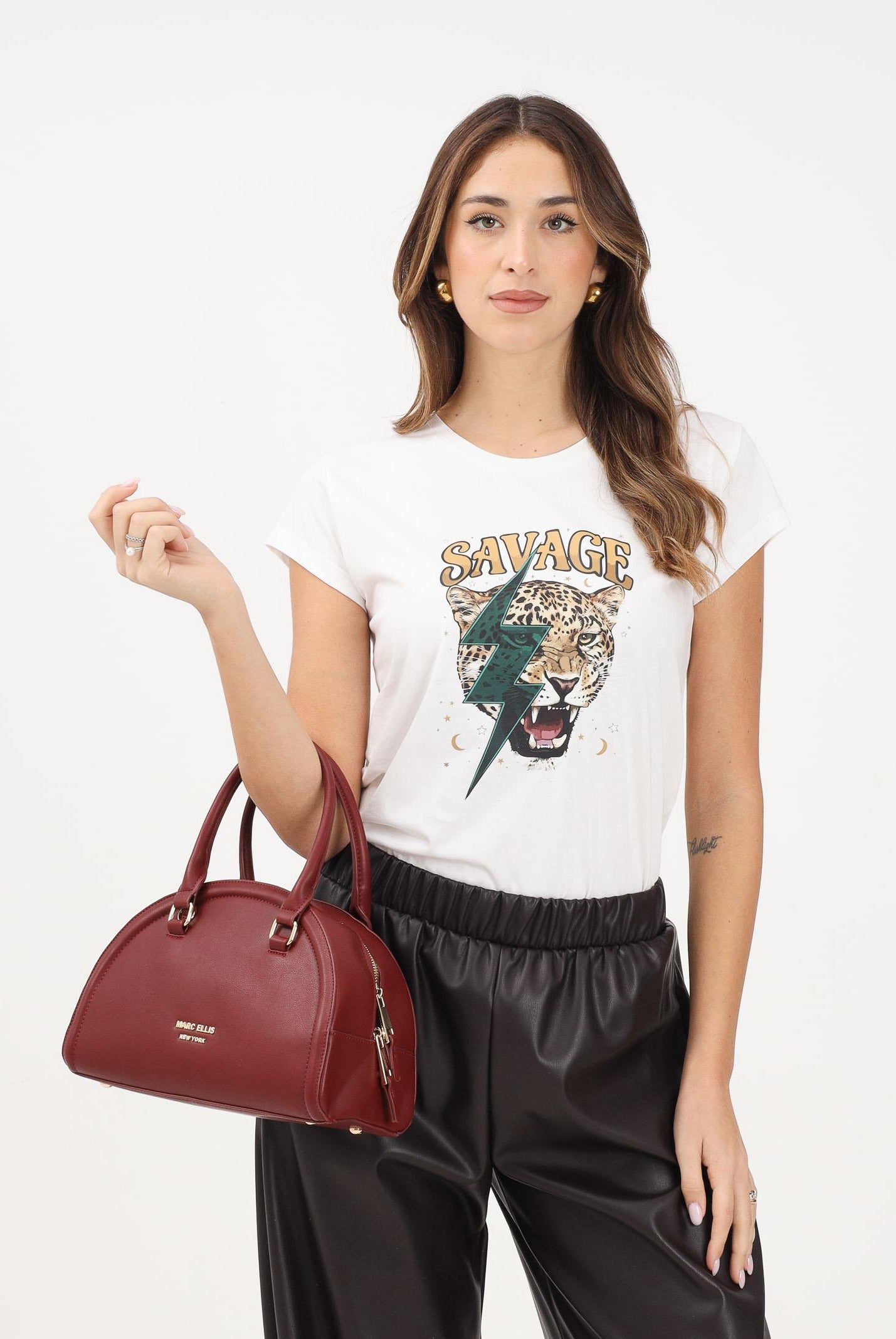 VICOLO T-shirt a manica corta bianca da donna con stampa RF0444 BI VICOLO