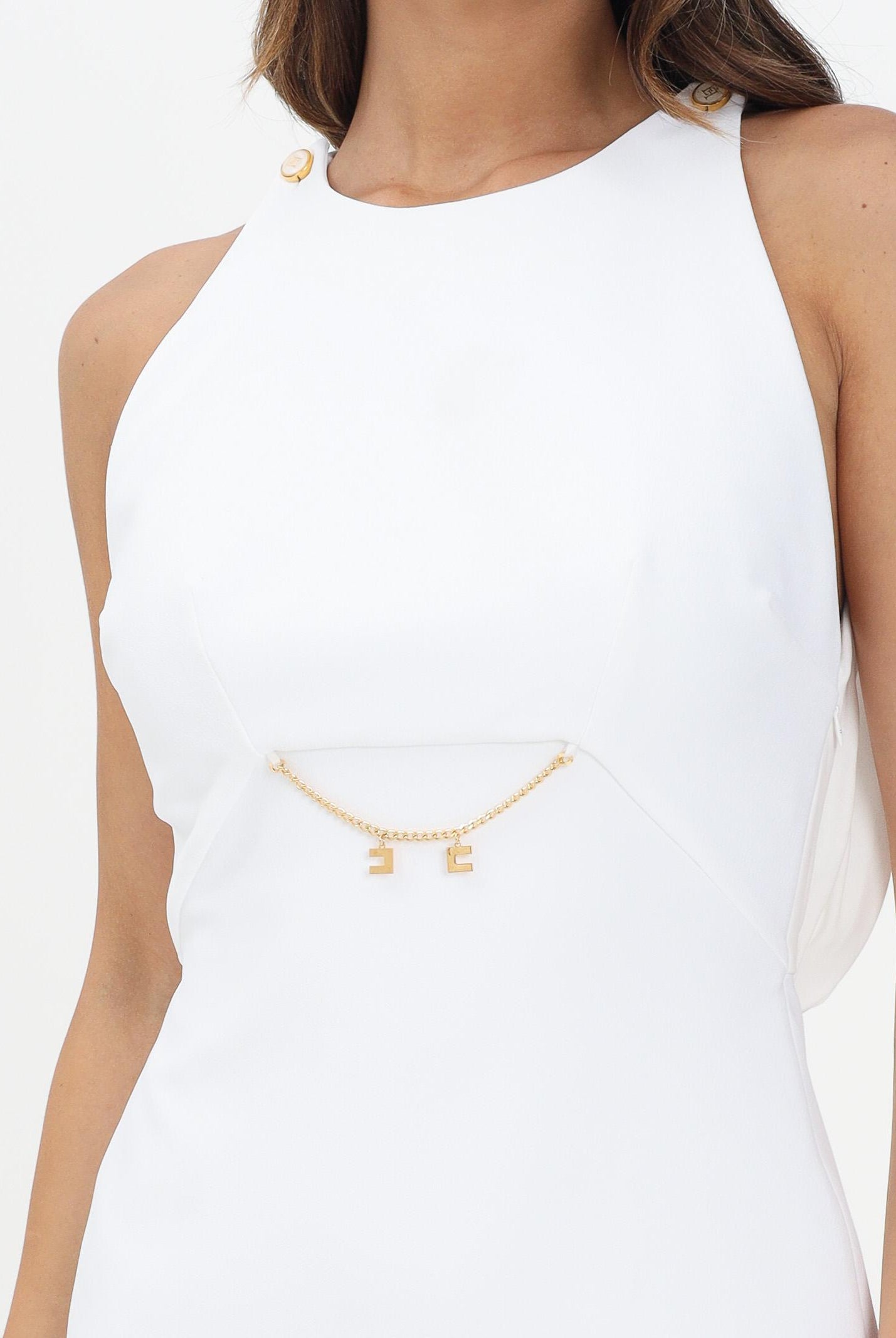 ELISABETTA FRANCHI Abito corto avorio da donna con accessorio in metallo dorato con charms AB80856E2 360 ELISABETTA FRANCHI