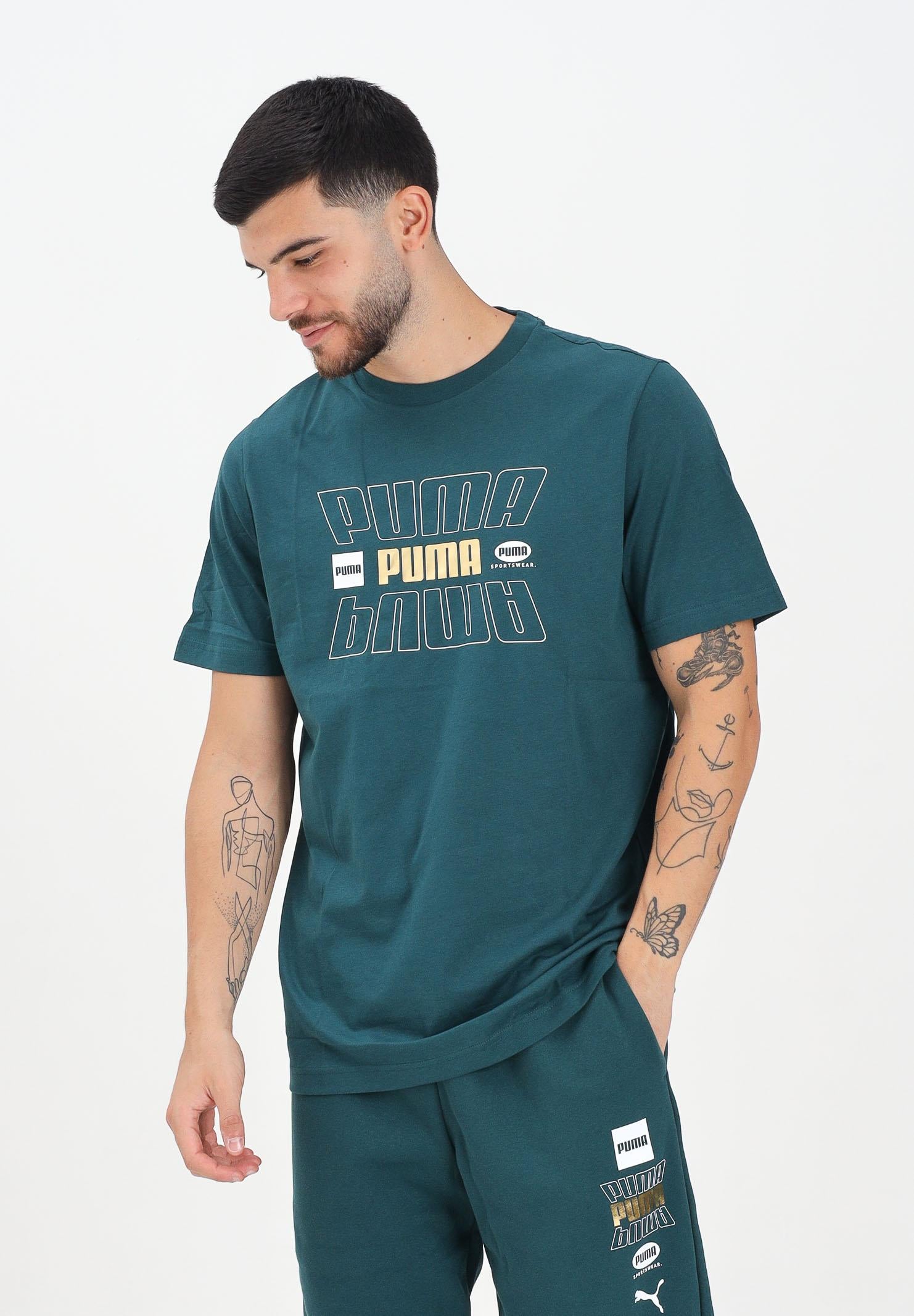 PUMA T-shirt a manica corta verde da uomo con stampa logo 688189 75 PUMA